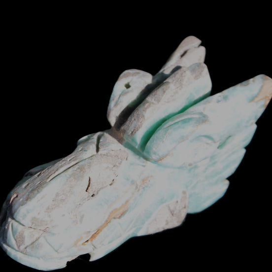 Caribbean Calcite hand-carved dragon's head 675g in sunlight - Rocks and Things Store