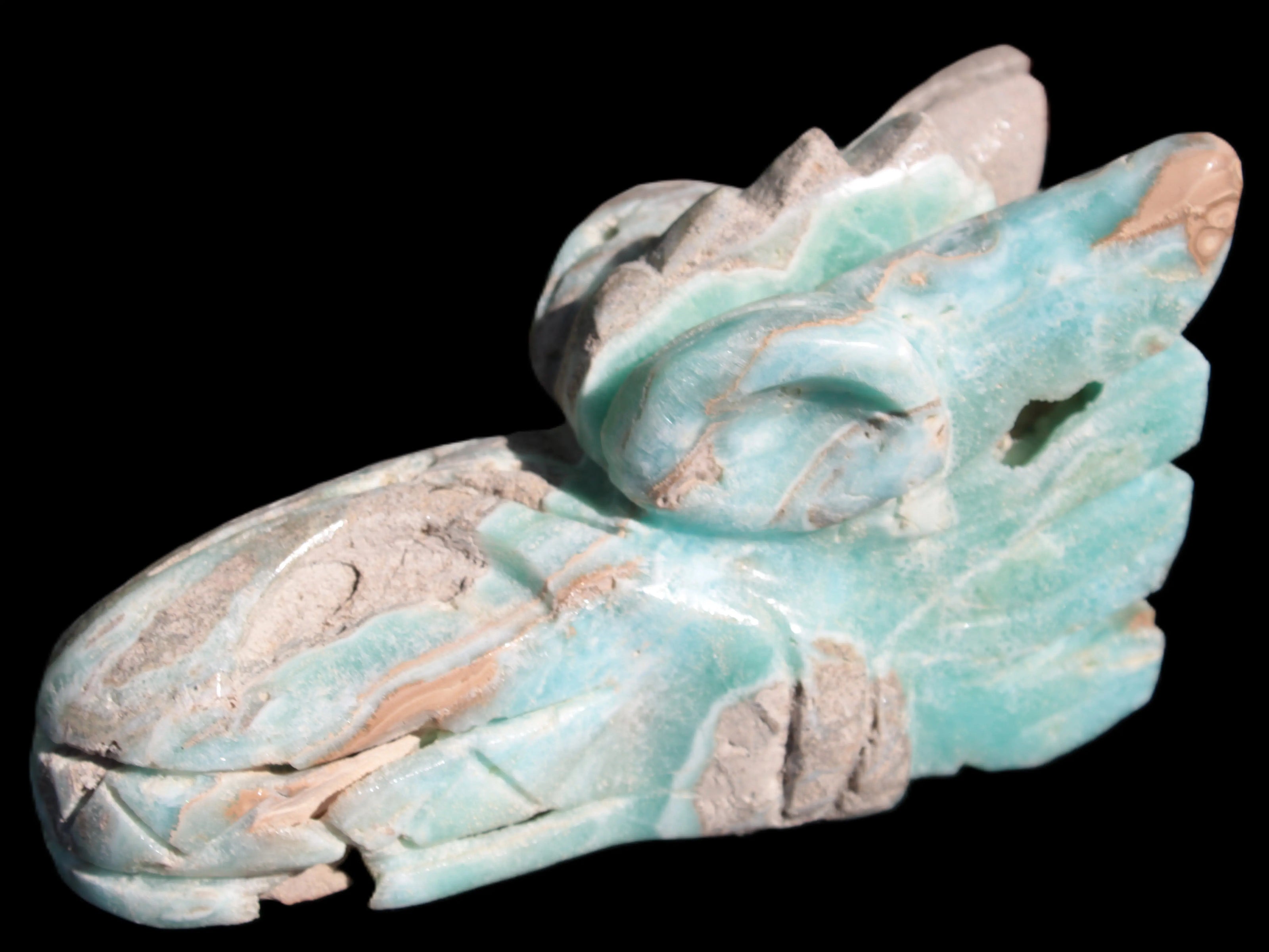 Caribbean Calcite hand-carved dragon's head 675g Rocks and Things Store