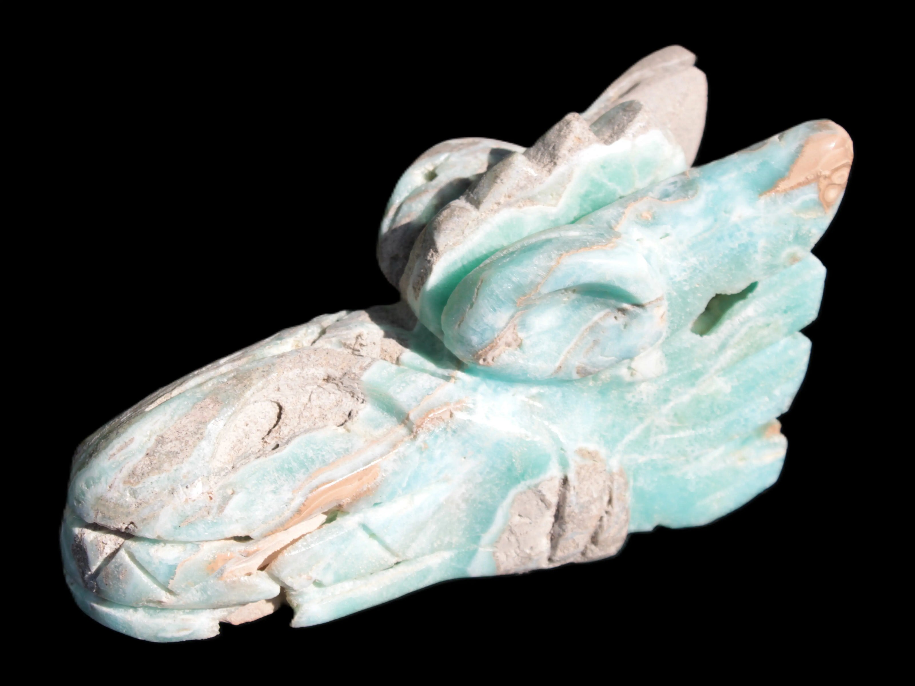 Caribbean Calcite hand-carved dragon's head 675g Rocks and Things Store