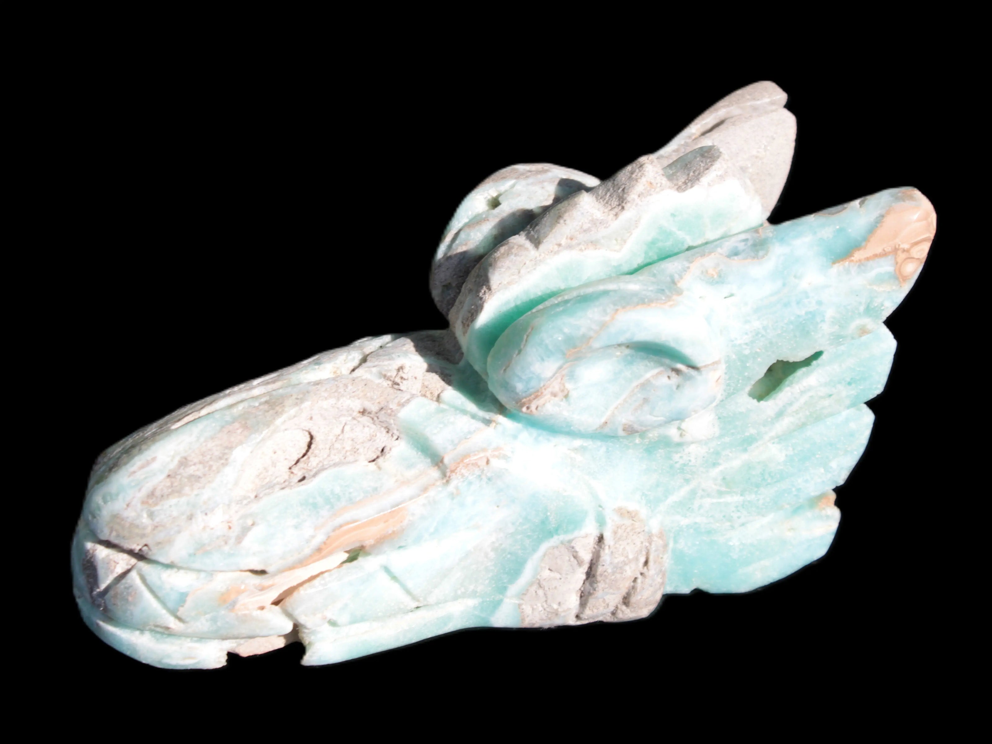 Caribbean Calcite hand-carved dragon's head 675g Rocks and Things Store