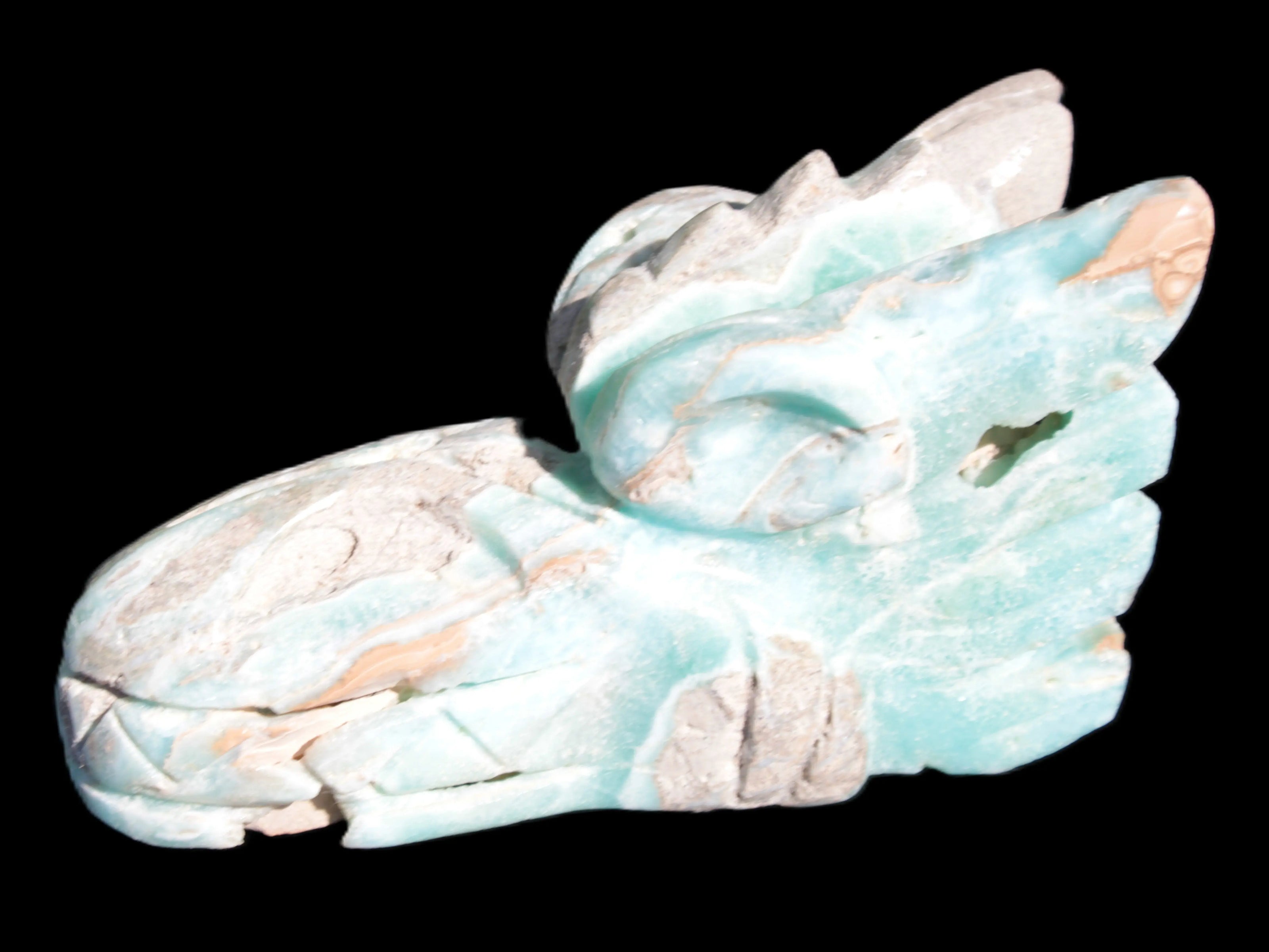 Caribbean Calcite hand-carved dragon's head 675g Rocks and Things Store