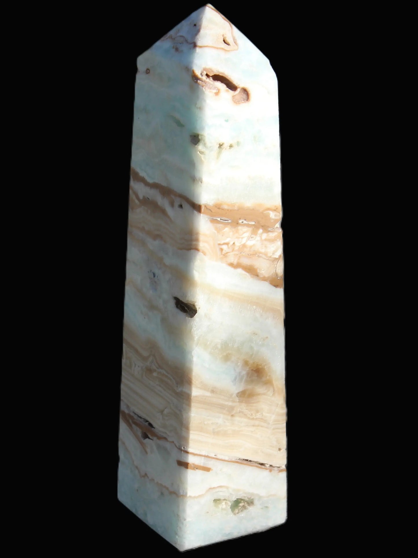 Caribbean aqua blue Calcite obelisk 381g Rocks and Things