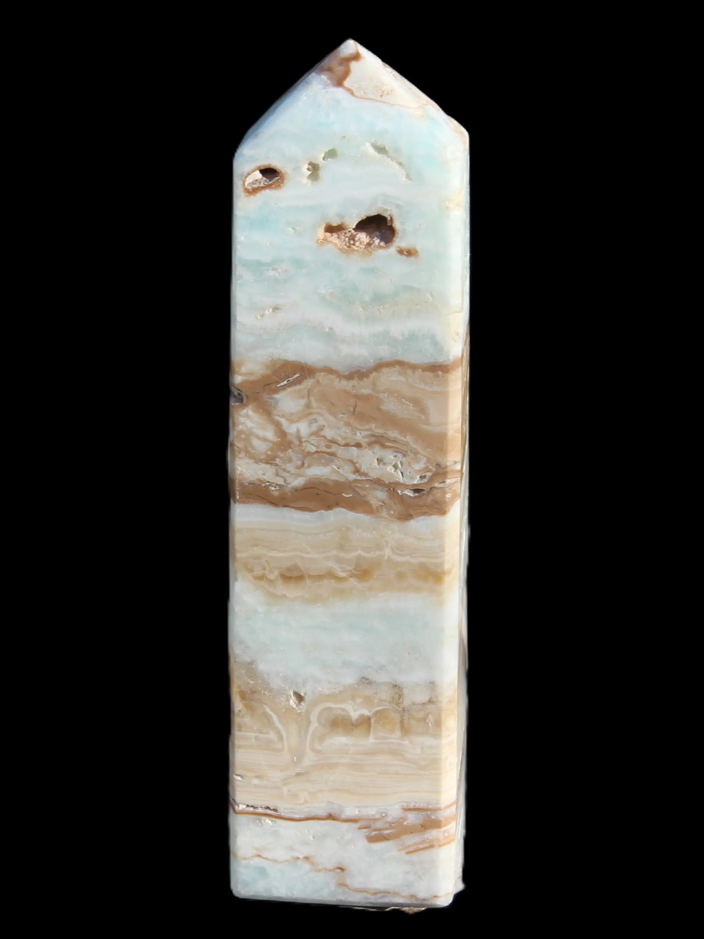 Caribbean aqua blue Calcite obelisk 381g Rocks and Things