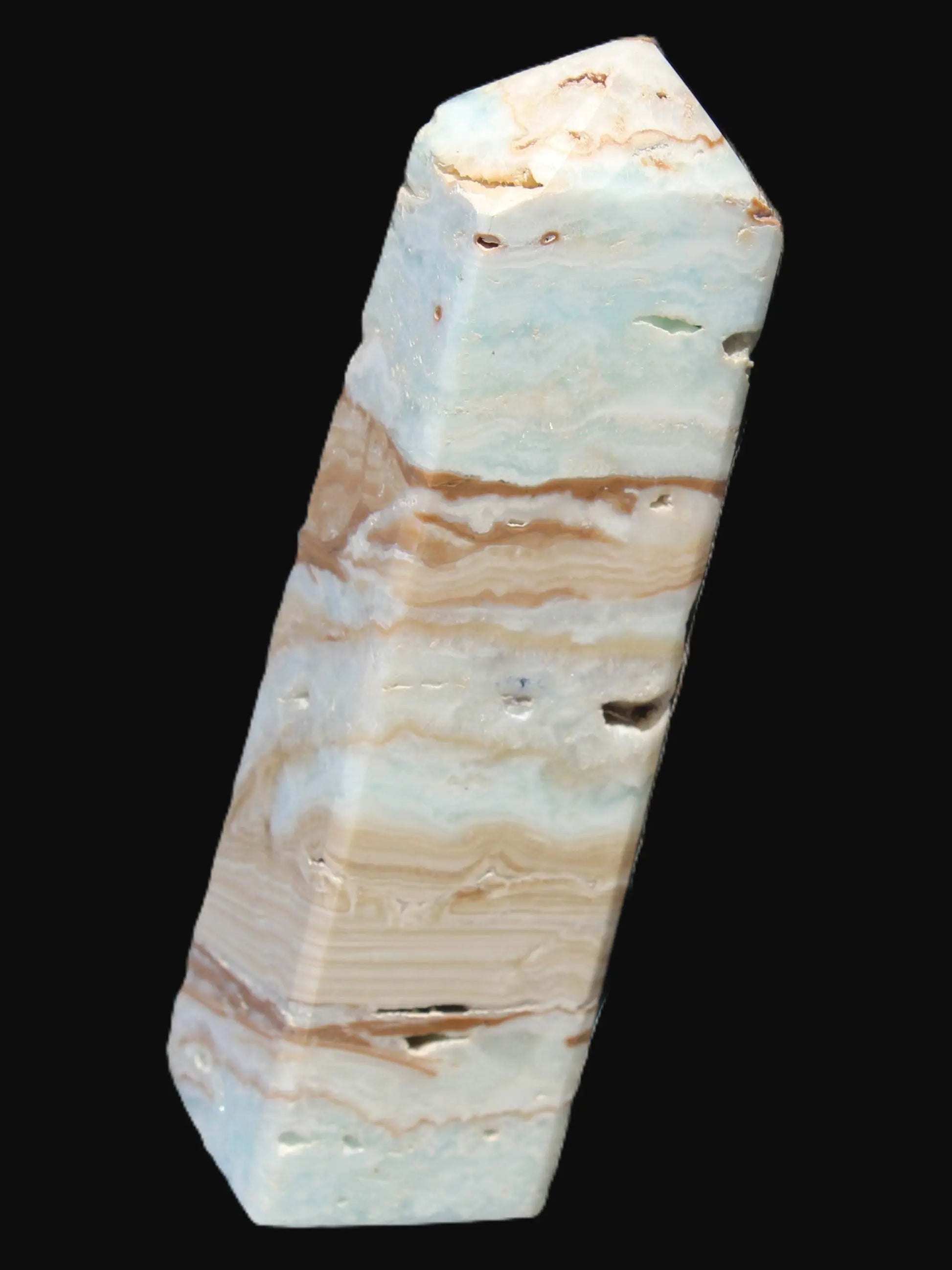 Caribbean aqua blue Calcite obelisk 381g Rocks and Things