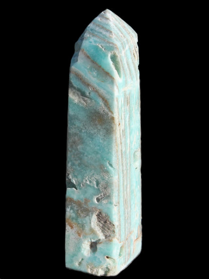 Caribbean Calcite aqua blue obelisk 170mm 539g in sunlight - Rocks and Things Store