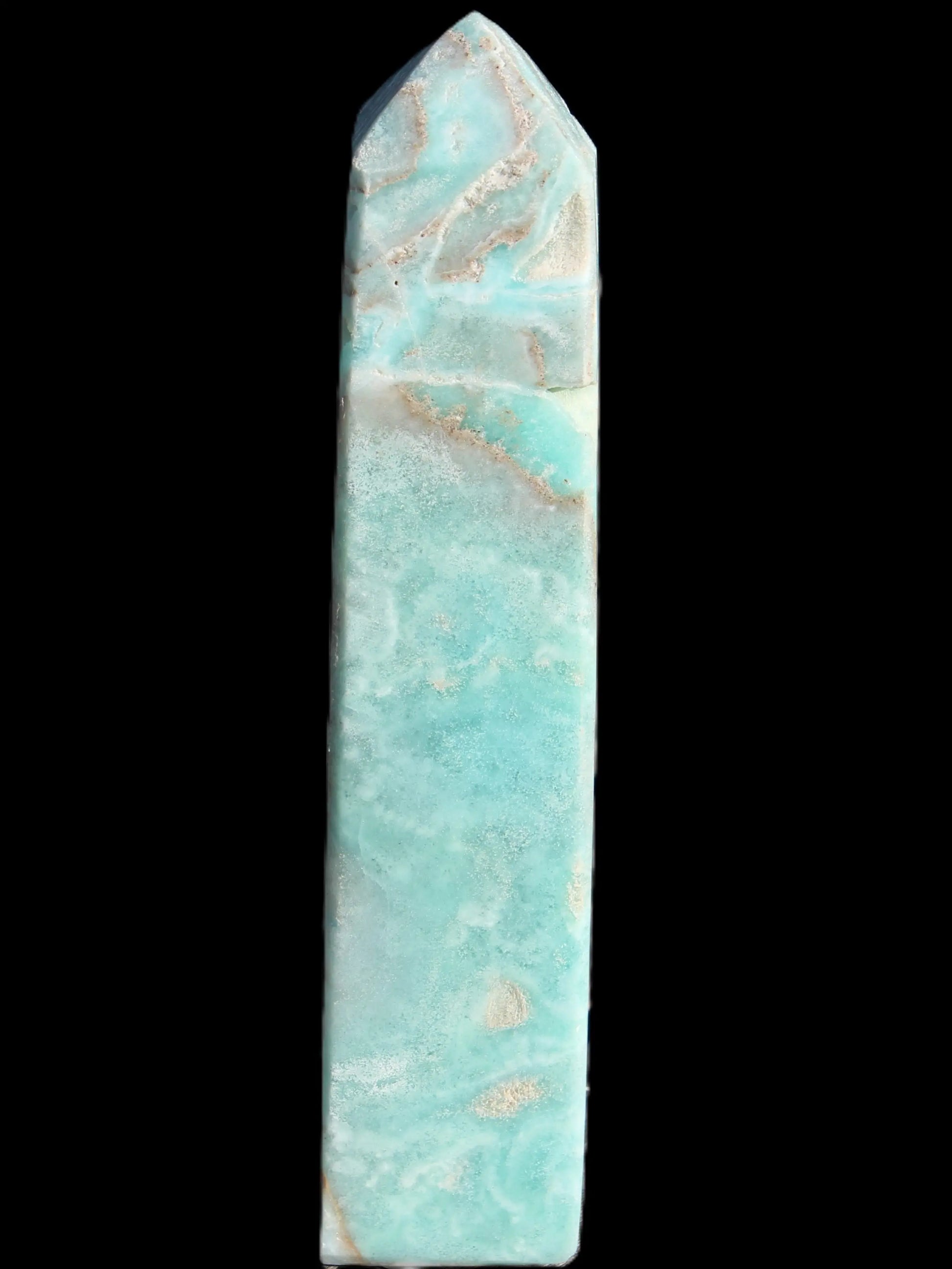 Caribbean aqua blue Calcite obelisk 539g Rocks and Things