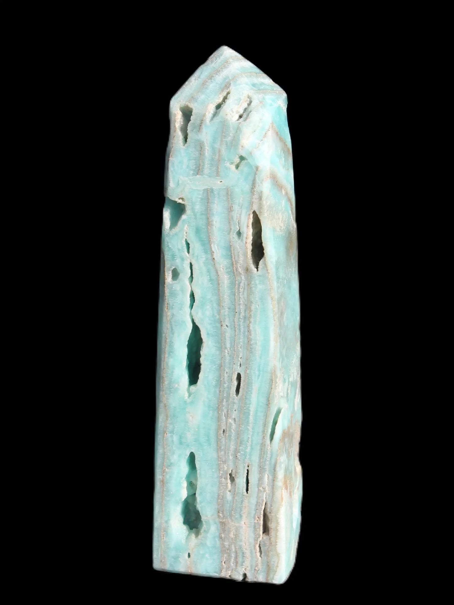 Caribbean aqua blue Calcite obelisk 539g Rocks and Things