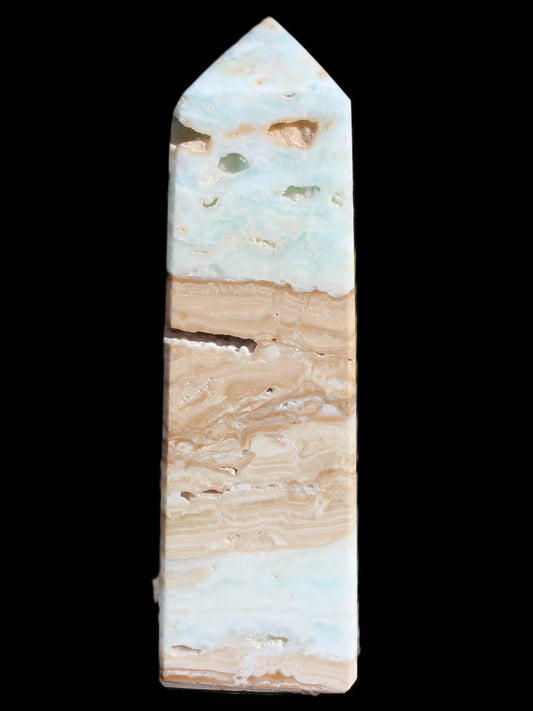 Caribbean aqua blue Calcite obelisk 694g Rocks and Things