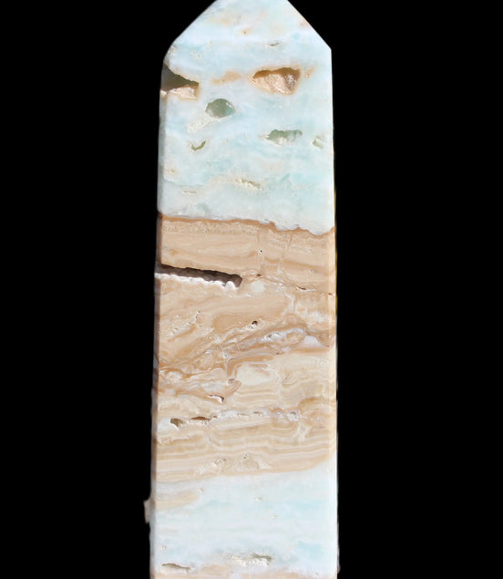 Caribbean aqua blue Calcite obelisk 694g Rocks and Things