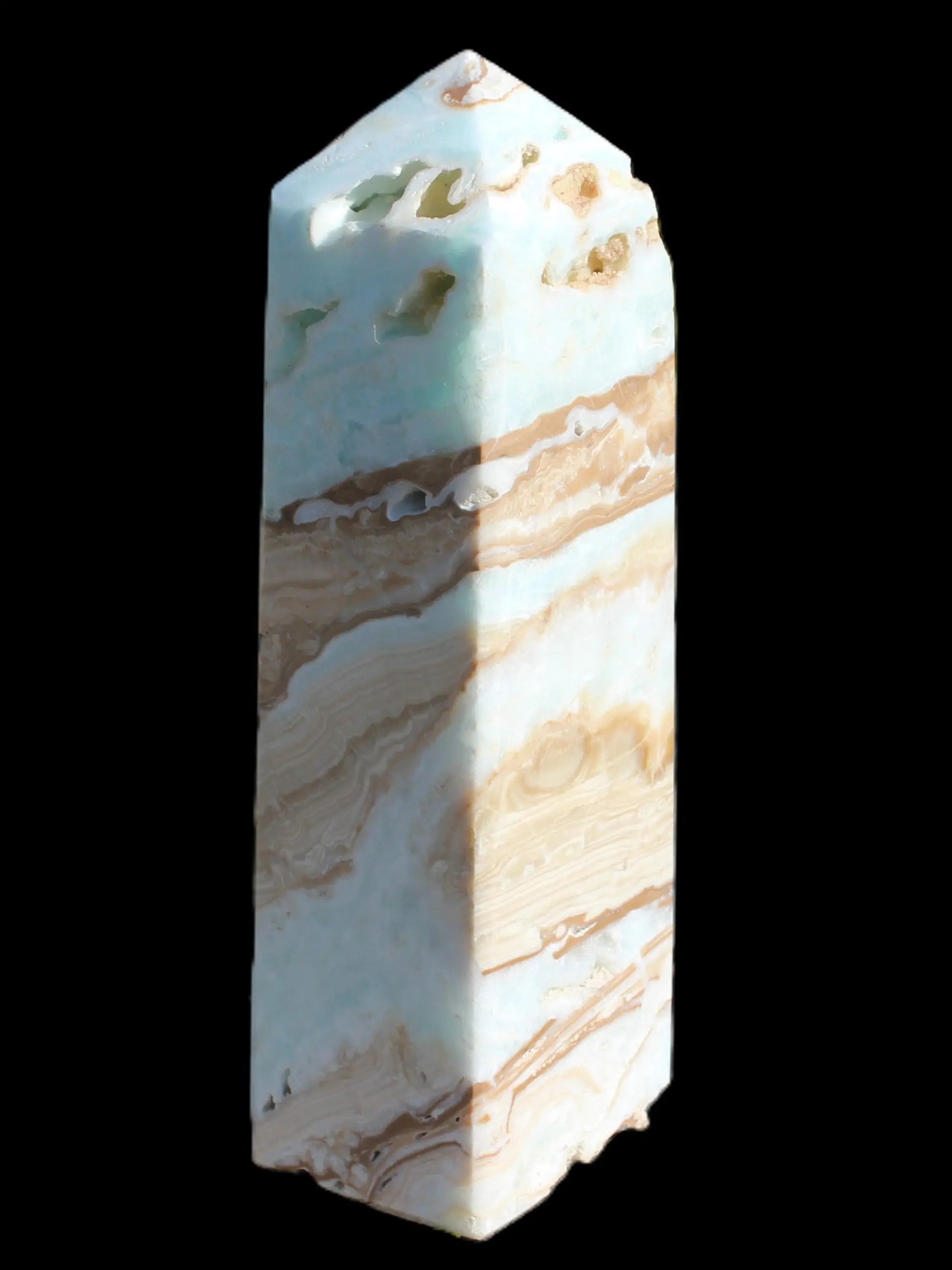 Caribbean aqua blue Calcite obelisk 694g Rocks and Things