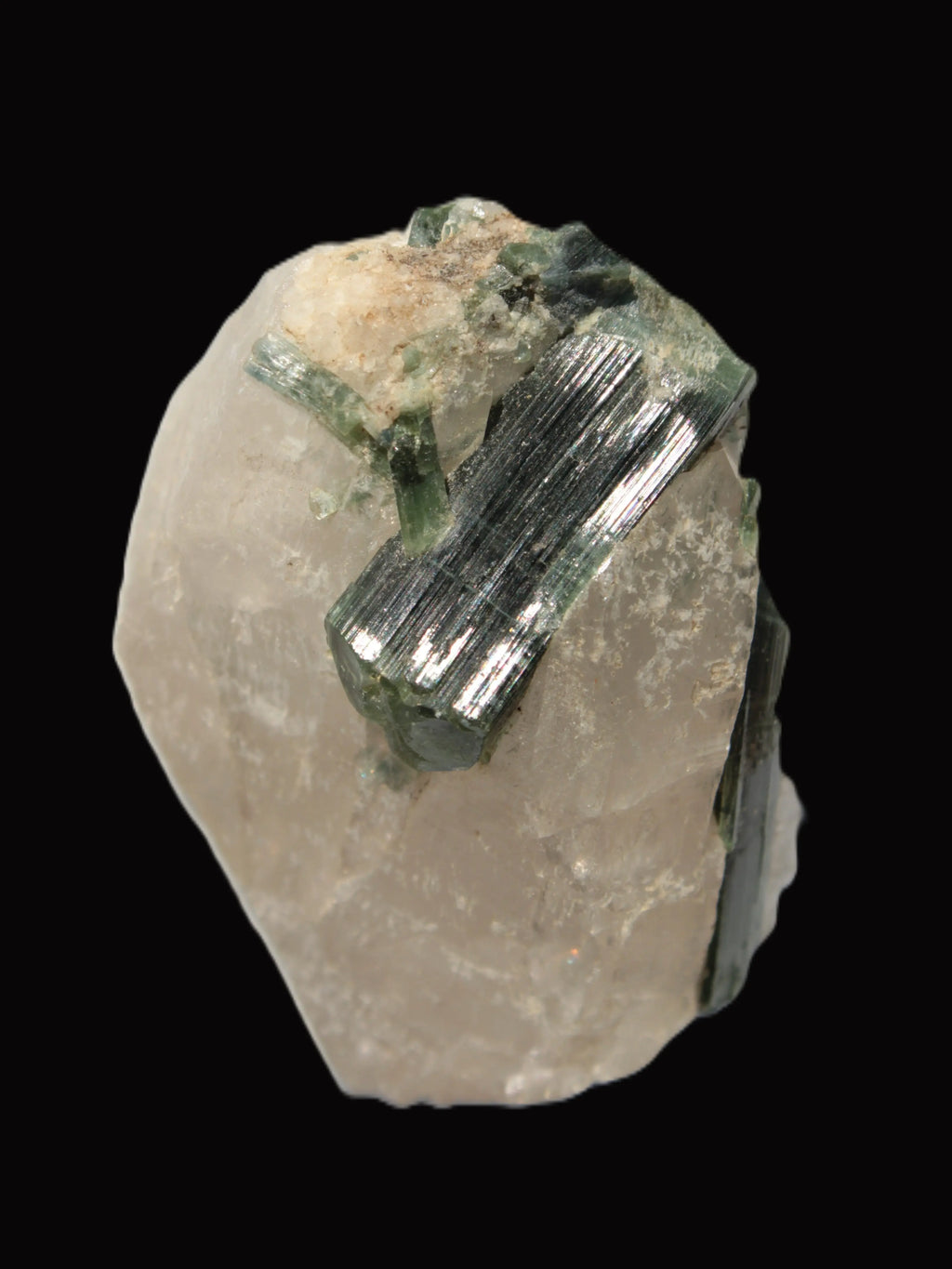 Curved Green Tourmaline crystal on Quartz 123ct  24.6g Rocks and Things Store