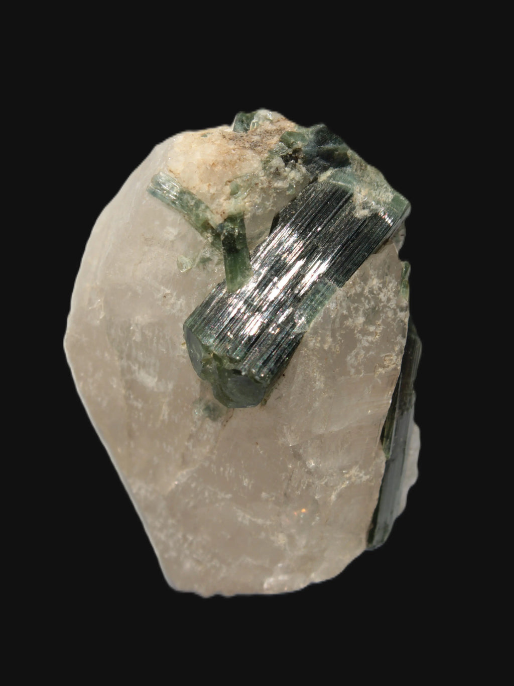Curved Green Tourmaline crystal on Quartz 123ct  24.6g Rocks and Things Store
