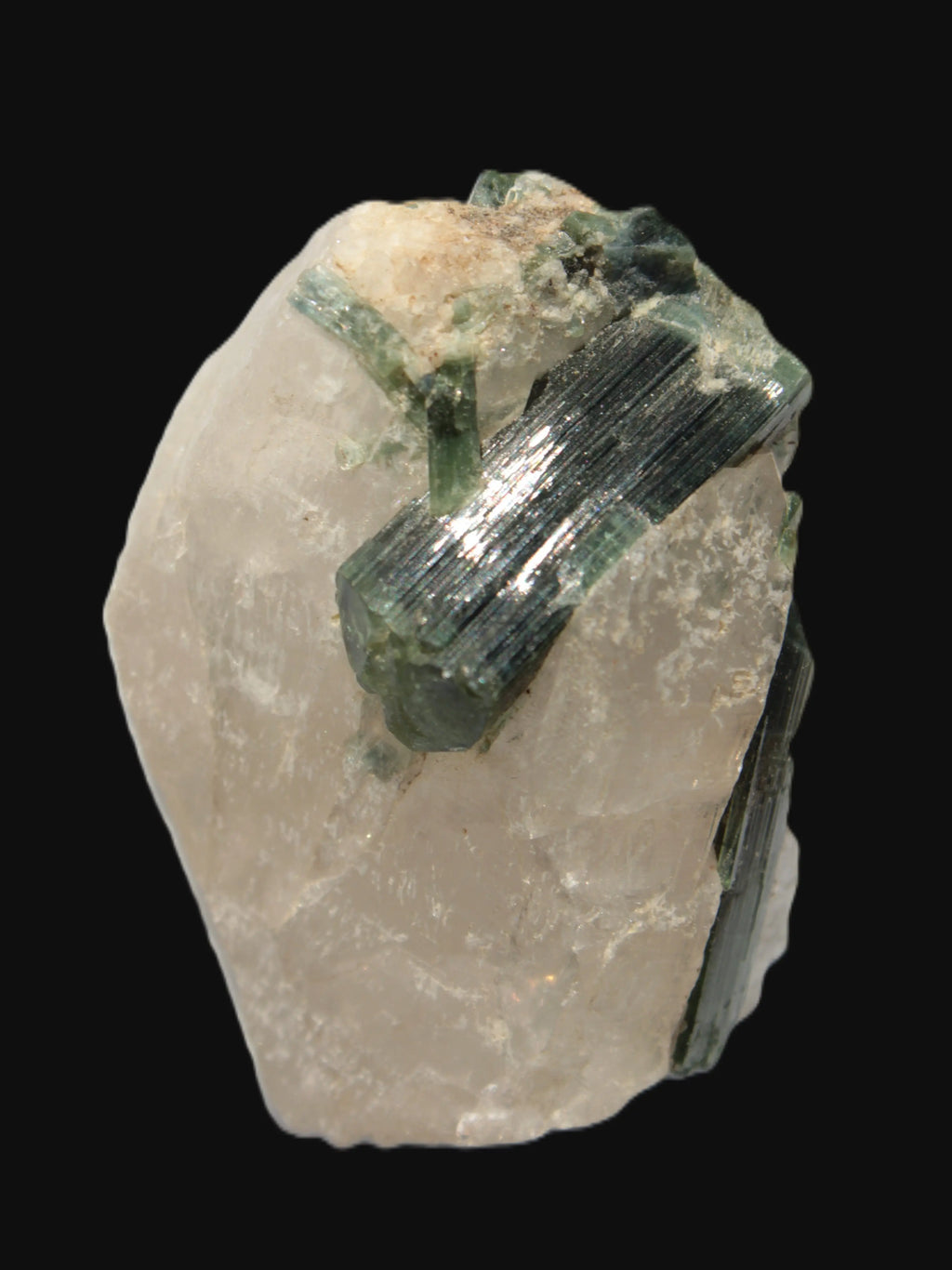 Curved Green Tourmaline crystal on Quartz 123ct  24.6g Rocks and Things Store