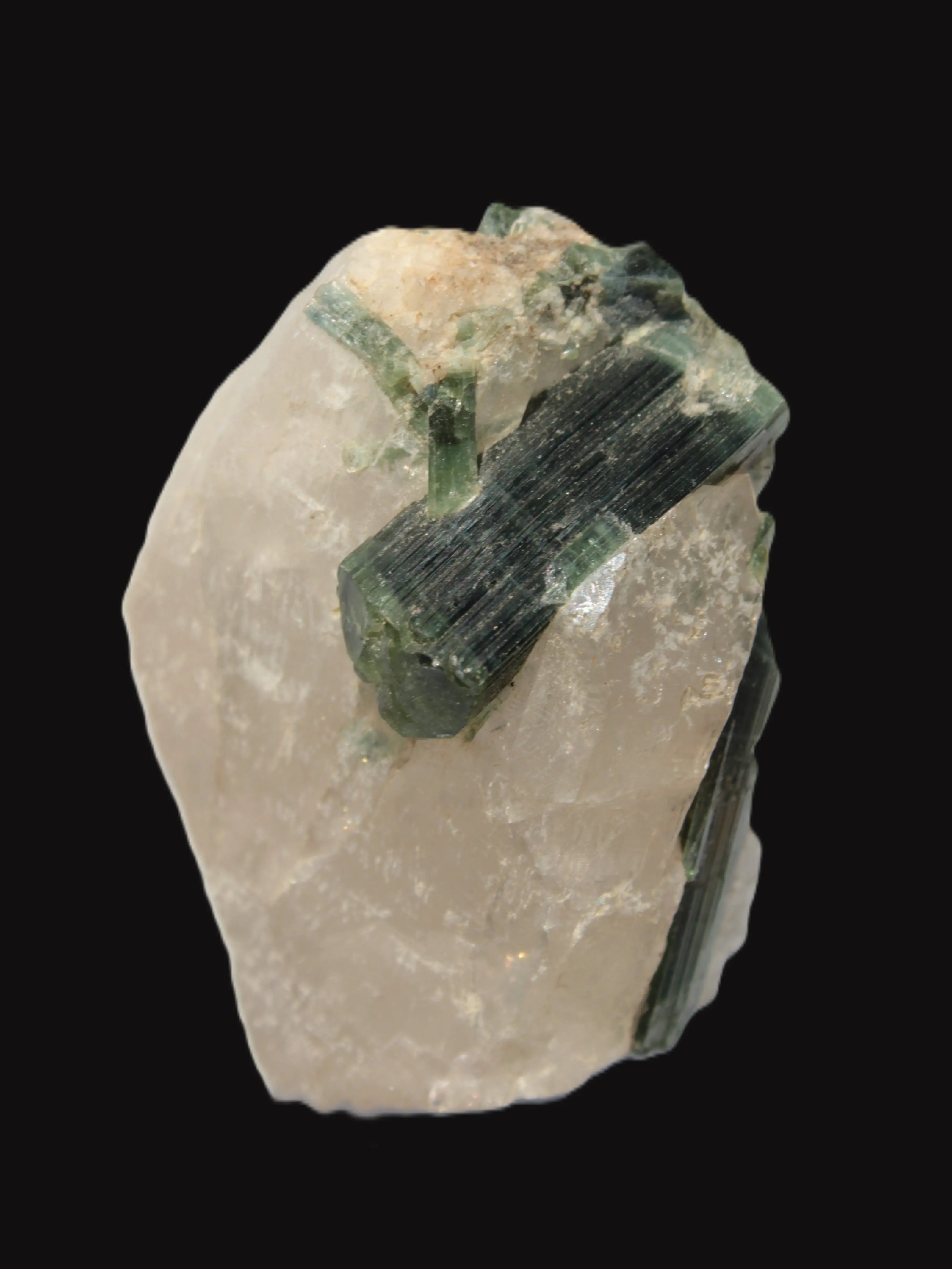Curved Green Tourmaline crystal on Quartz 123ct  24.6g Rocks and Things Store