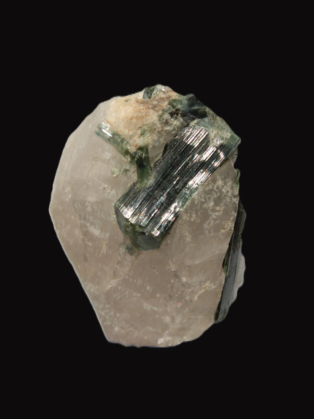 Curved Green Tourmaline crystal on Quartz 123ct  24.6g Rocks and Things Store