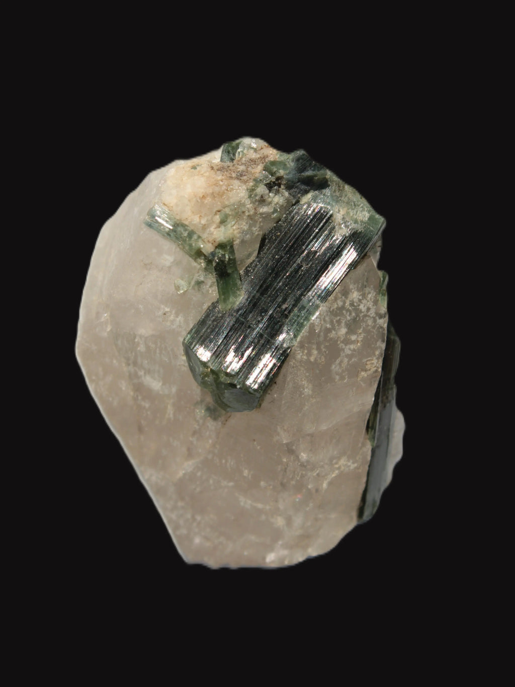 Curved Green Tourmaline crystal on Quartz 123ct  24.6g Rocks and Things Store
