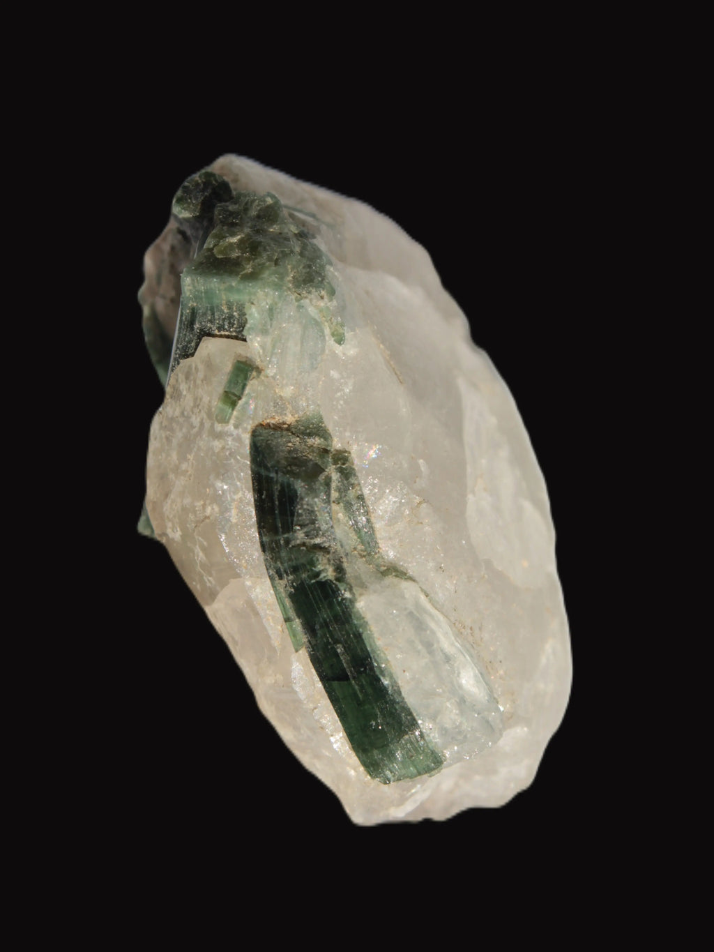 Curved Green Tourmaline crystal on Quartz 123ct  24.6g Rocks and Things Store