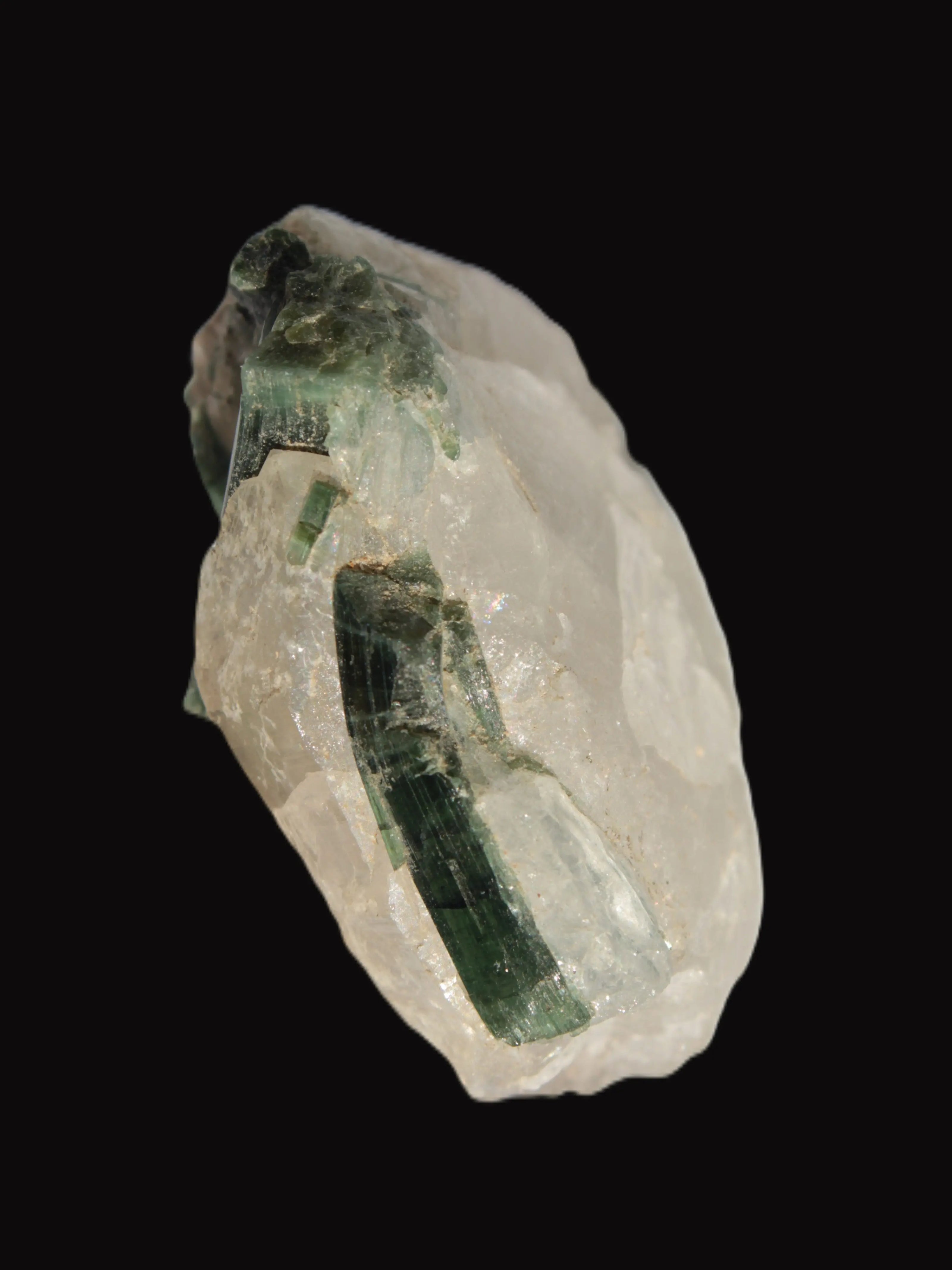 Curved Green Tourmaline crystal on Quartz 123ct  24.6g Rocks and Things Store