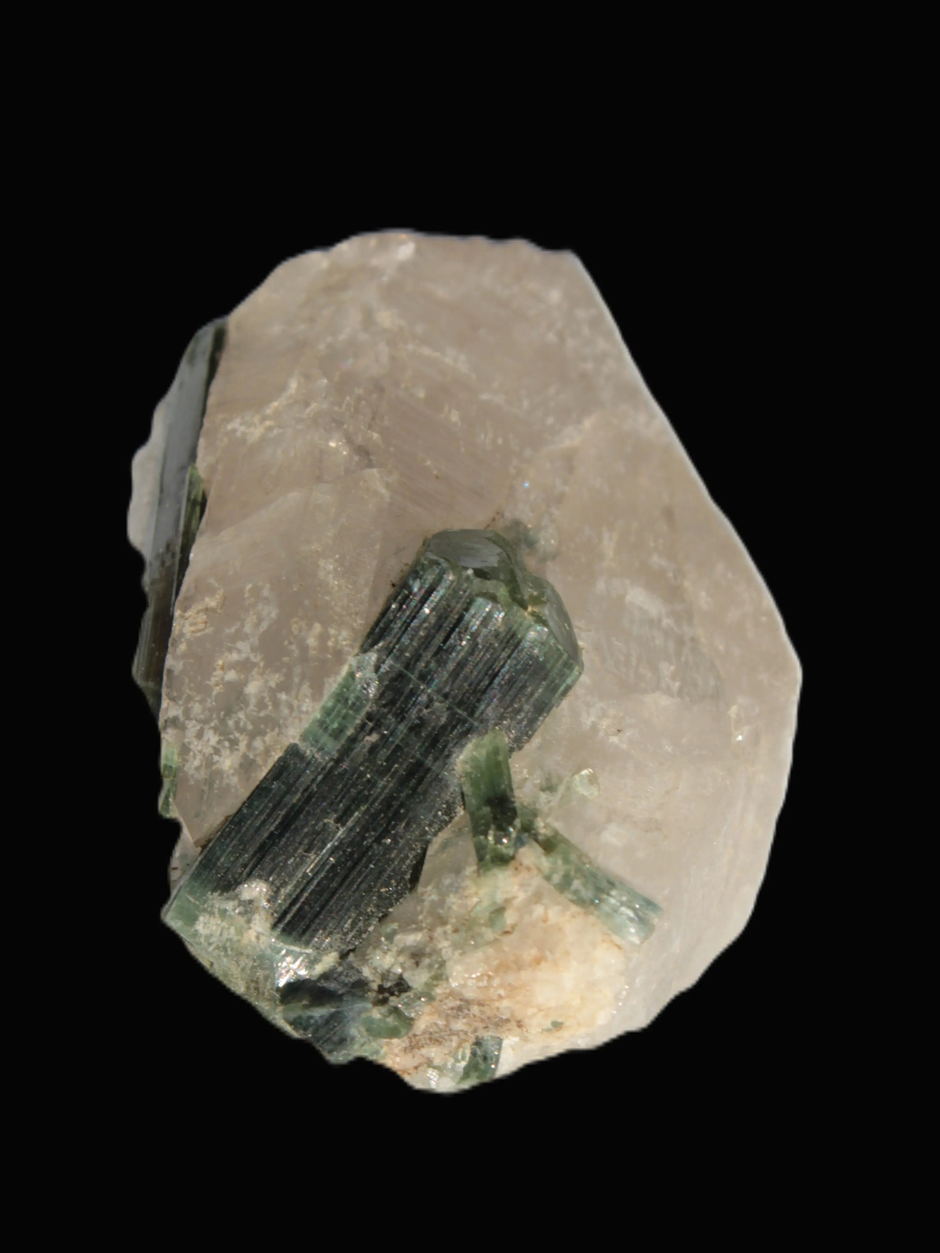 Curved Green Tourmaline crystal on Quartz 123ct  24.6g Rocks and Things Store