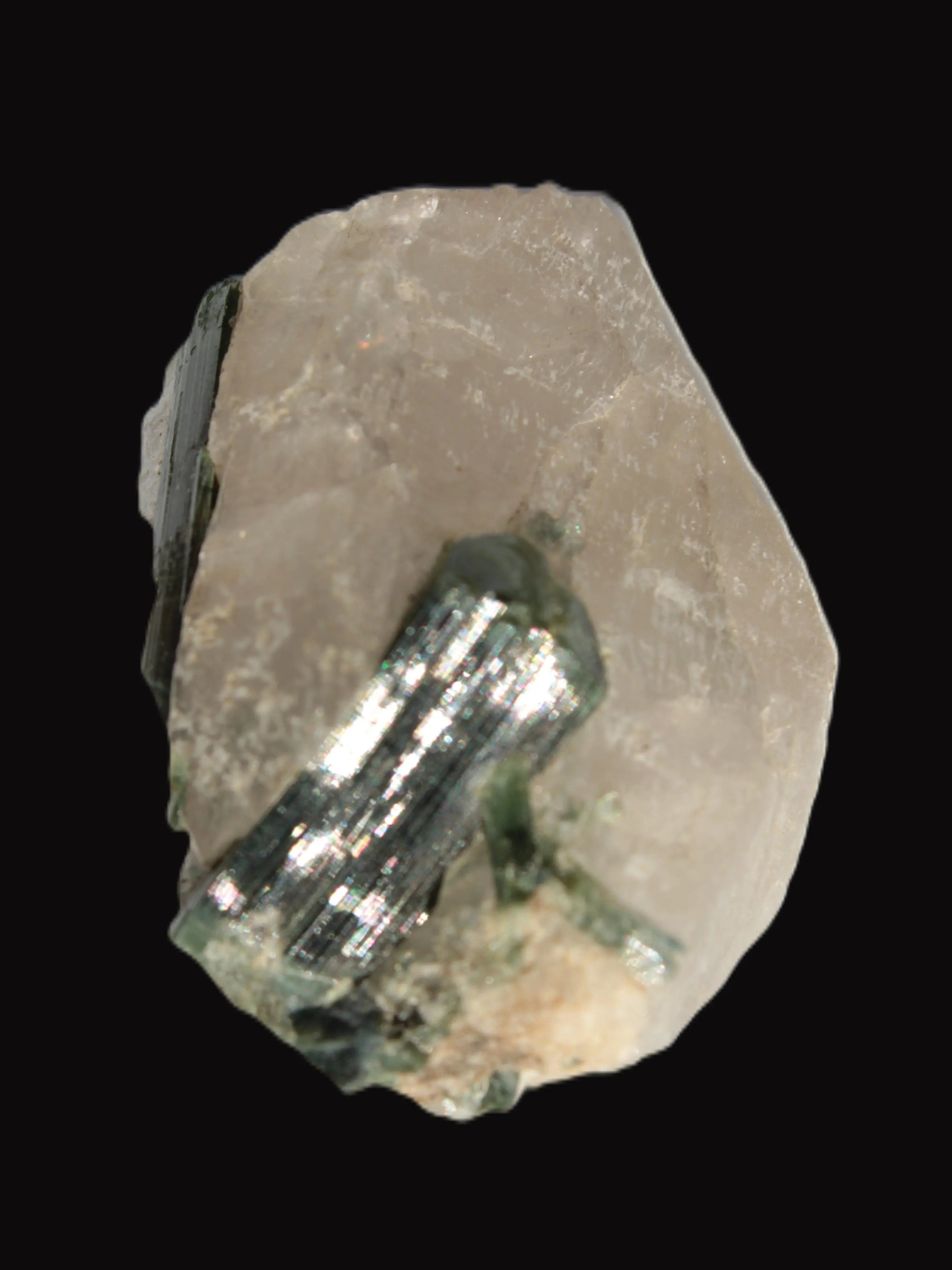 Curved Green Tourmaline crystal on Quartz 123ct  24.6g Rocks and Things Store