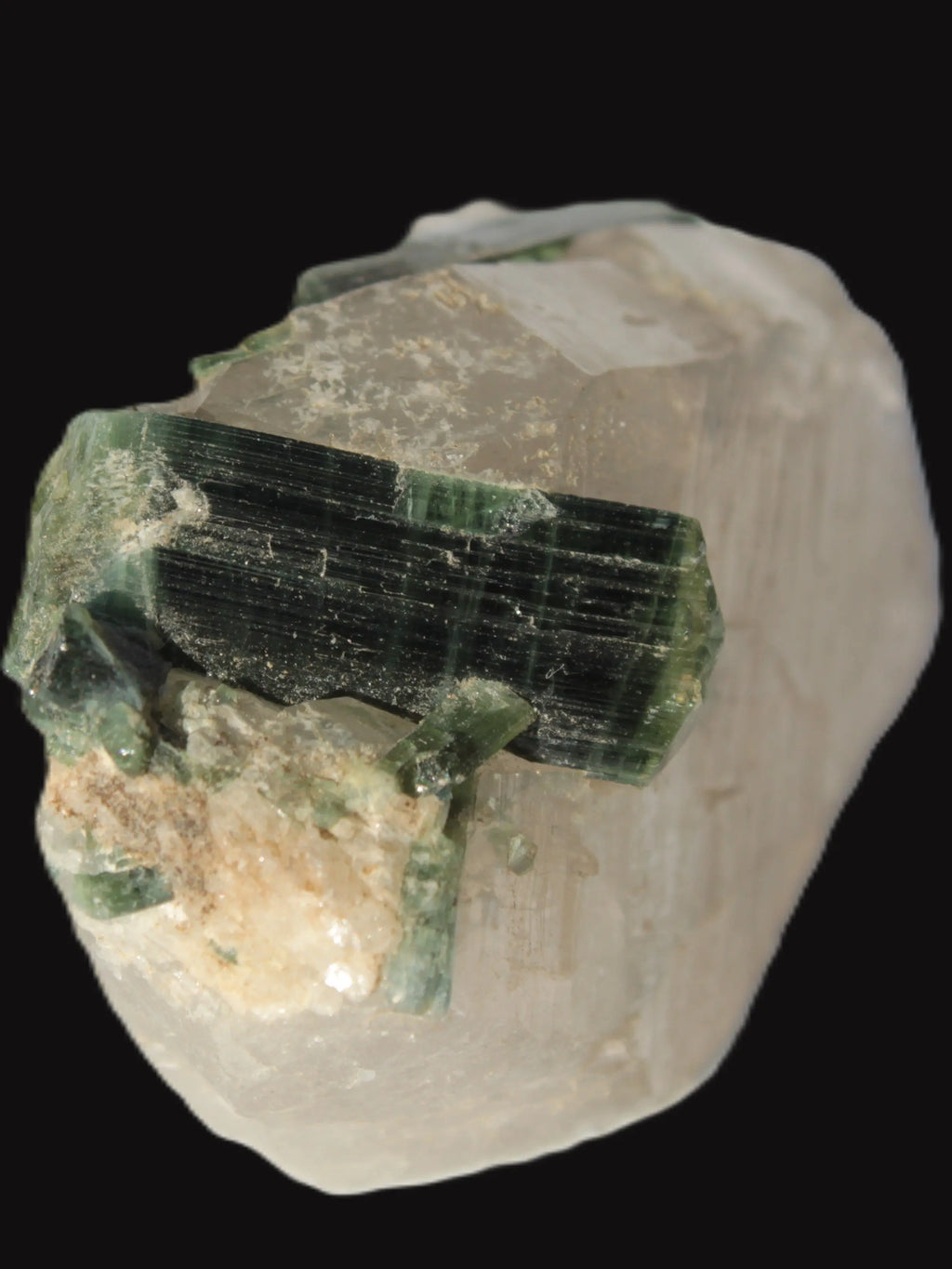 Curved Green Tourmaline crystal on Quartz 123ct  24.6g Rocks and Things Store