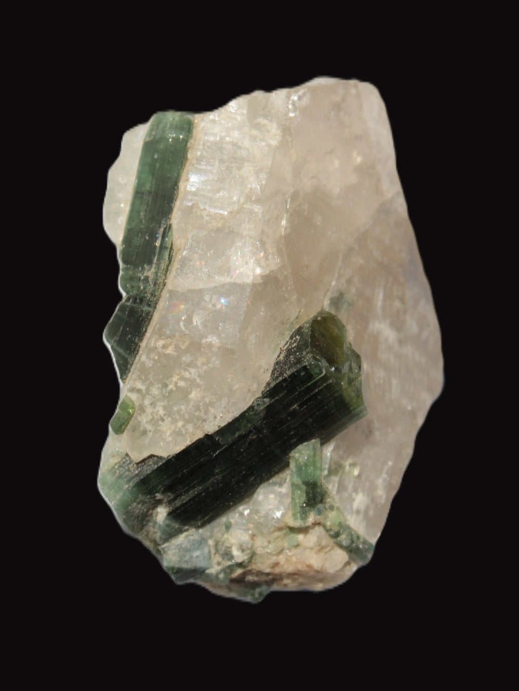 Curved Green Tourmaline crystal on Quartz 123ct  24.6g Rocks and Things Store