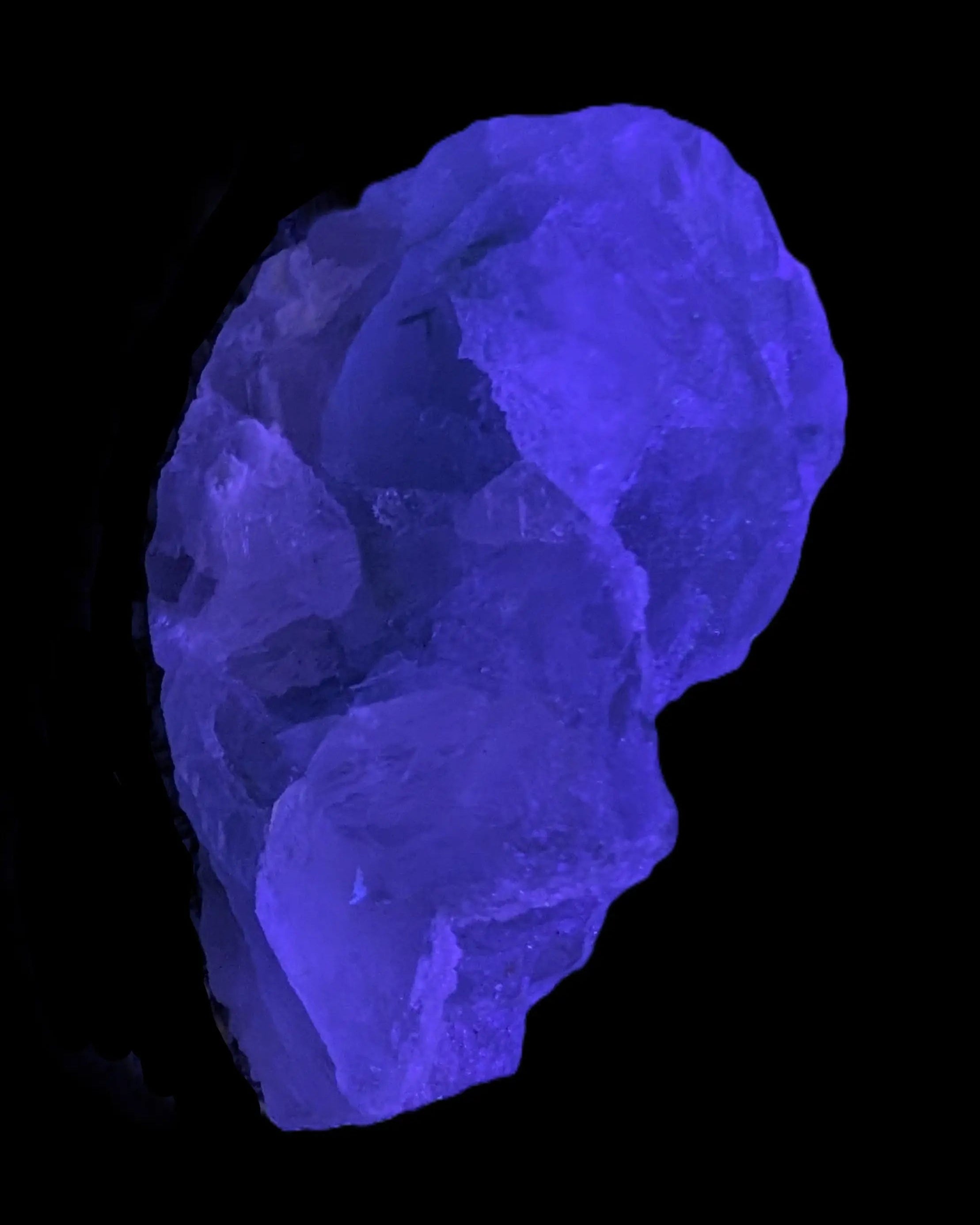 Fluorite translucent cubic cluster 112g  in UV light - Rocks and Things Store