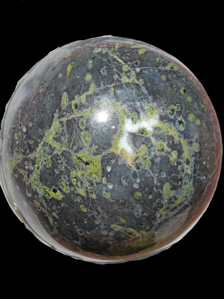 Green Plum Blossom Jade sphere 132mm 3460g in sunlight - Rocks and Things Store