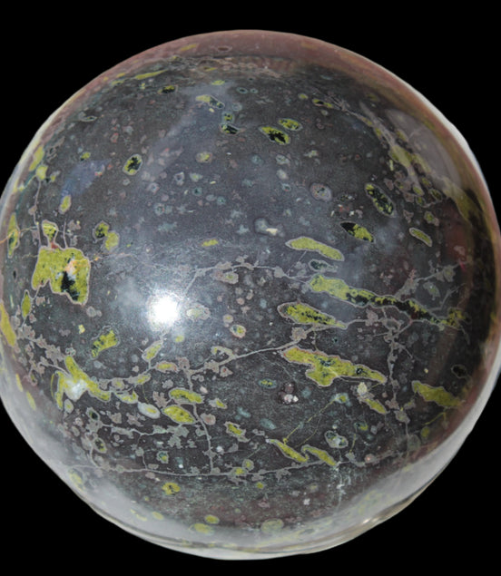 Green Plum Blossom Jade sphere 132mm 3460g in sunlight - Rocks and Things Store