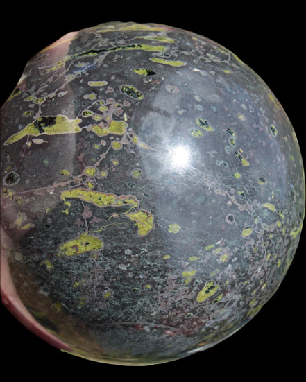 Green Plum Blossom Jade sphere 132mm 3460g in sunlight - Rocks and Things Store
