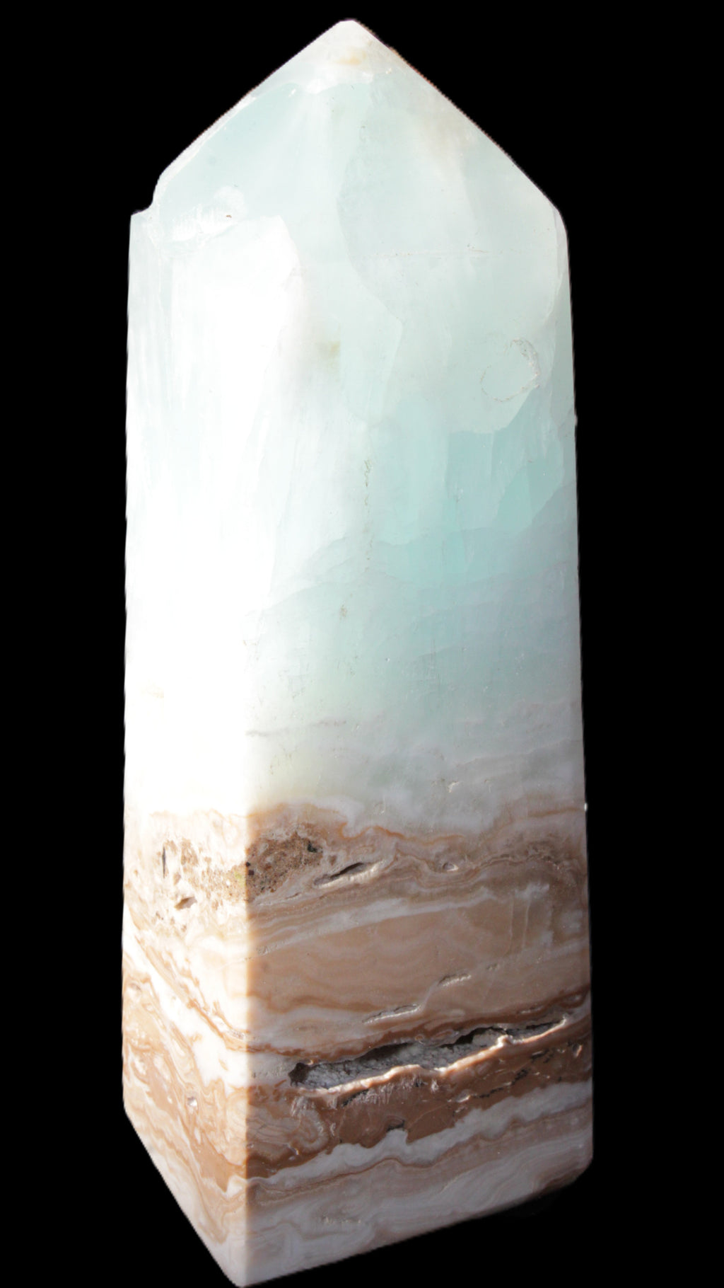 Blue Aragonite Caribbean Calcite obelisk 42*128mm 395g Rocks and Things