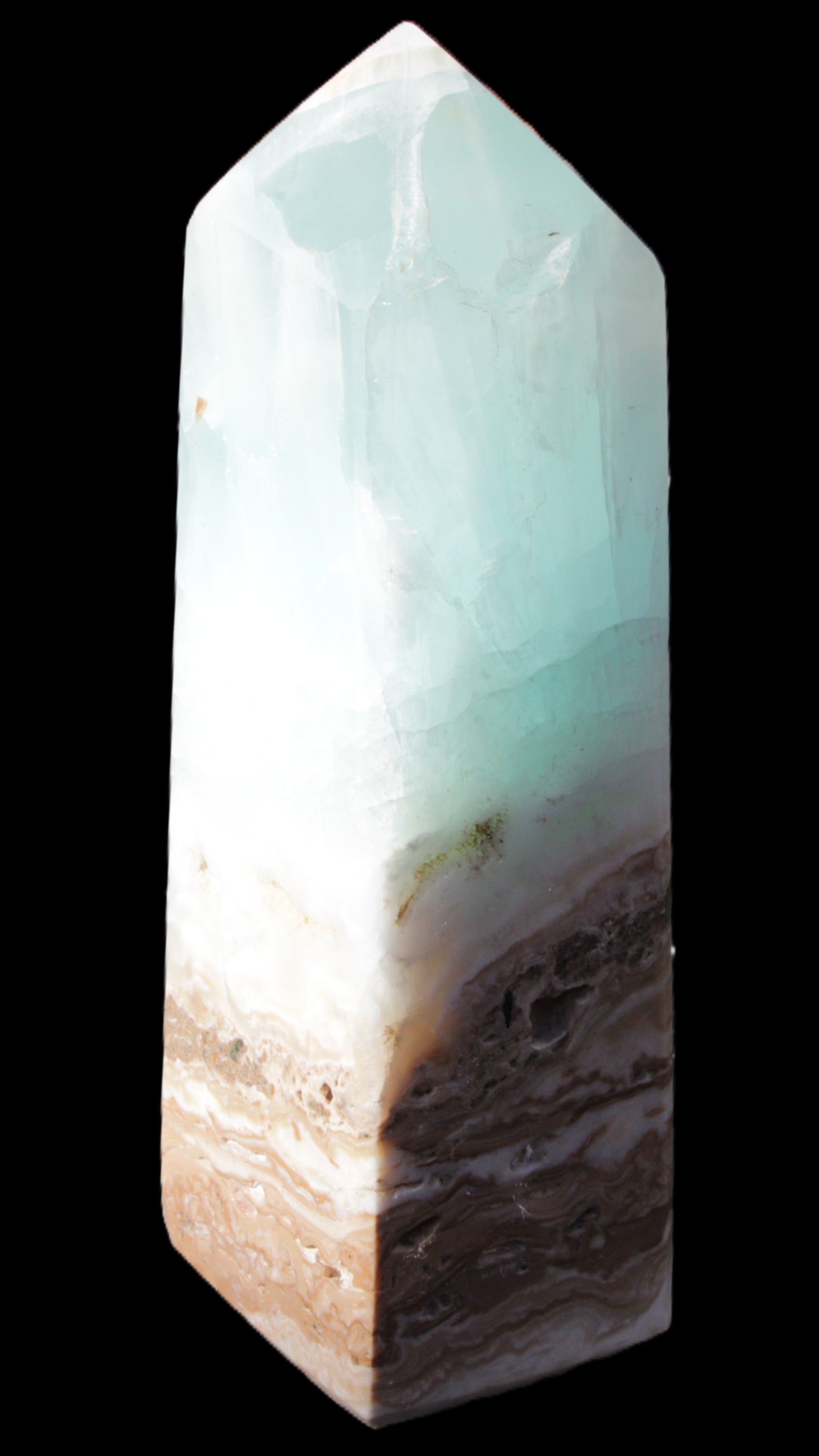 Blue Aragonite Caribbean Calcite obelisk 42*128mm 395g Rocks and Things