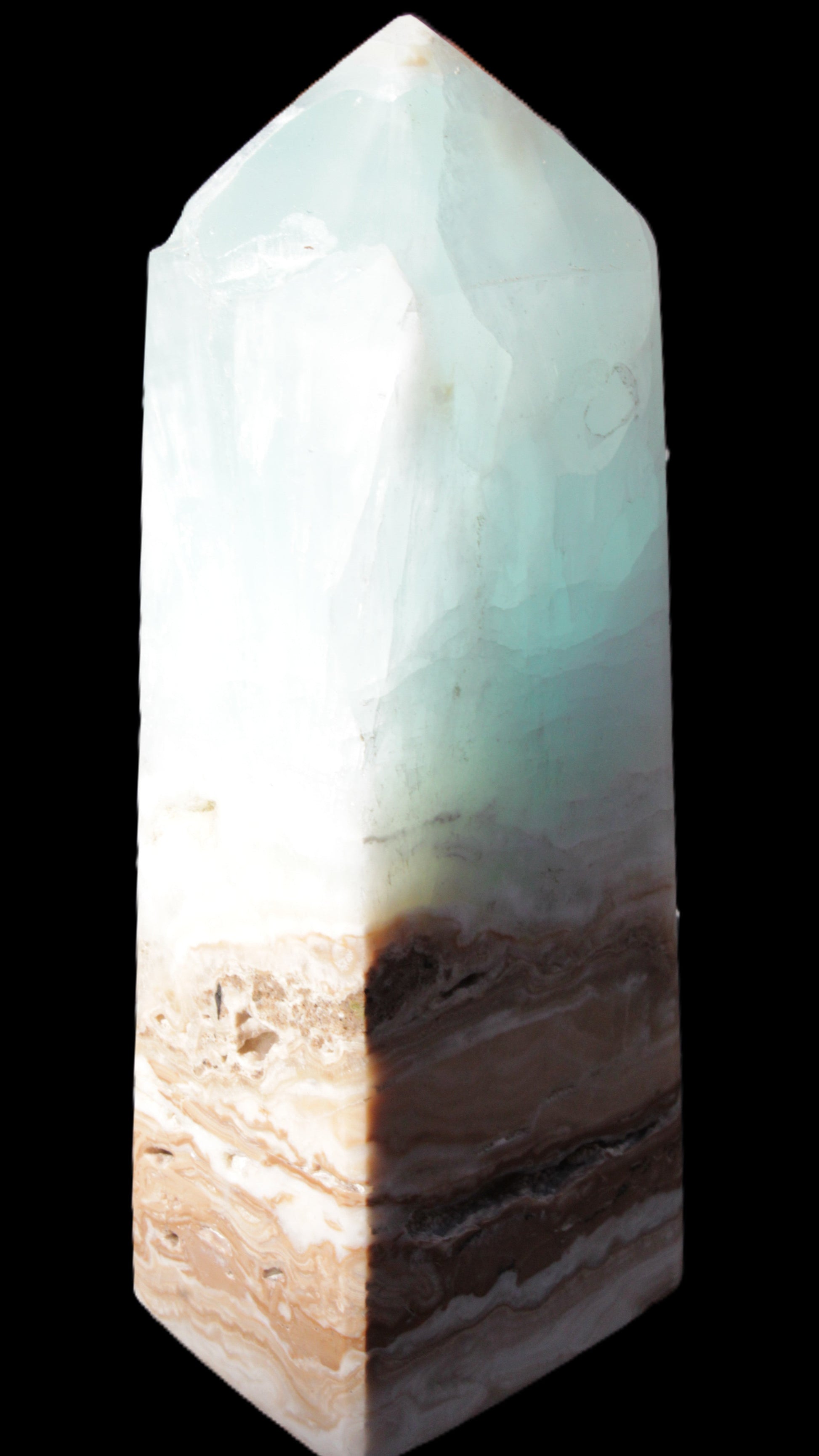 Blue Aragonite Caribbean Calcite obelisk 42*128mm 395g Rocks and Things