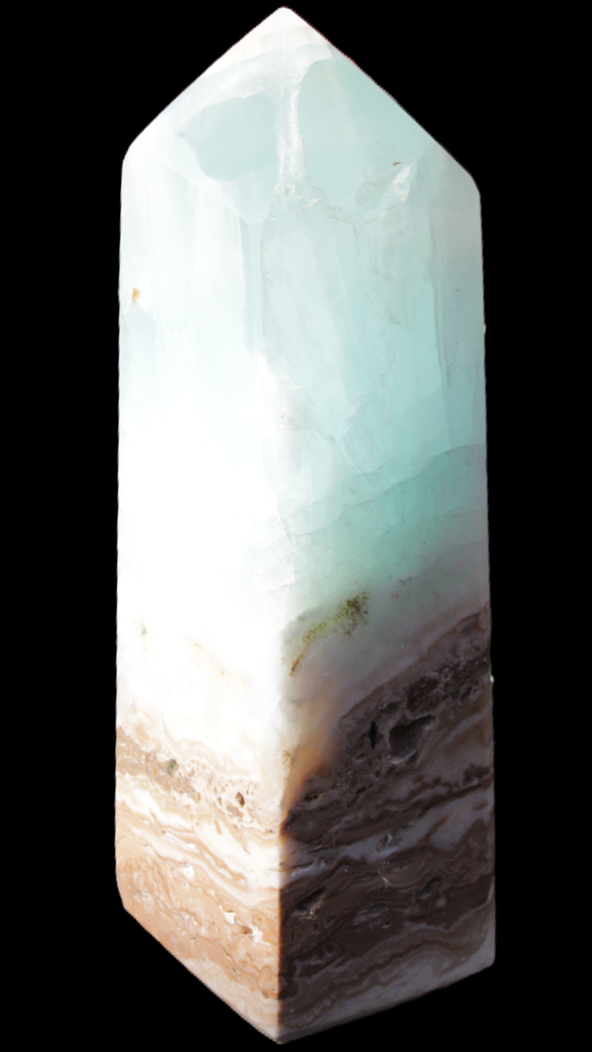 Blue Aragonite Caribbean Calcite obelisk 42*128mm 395g Rocks and Things
