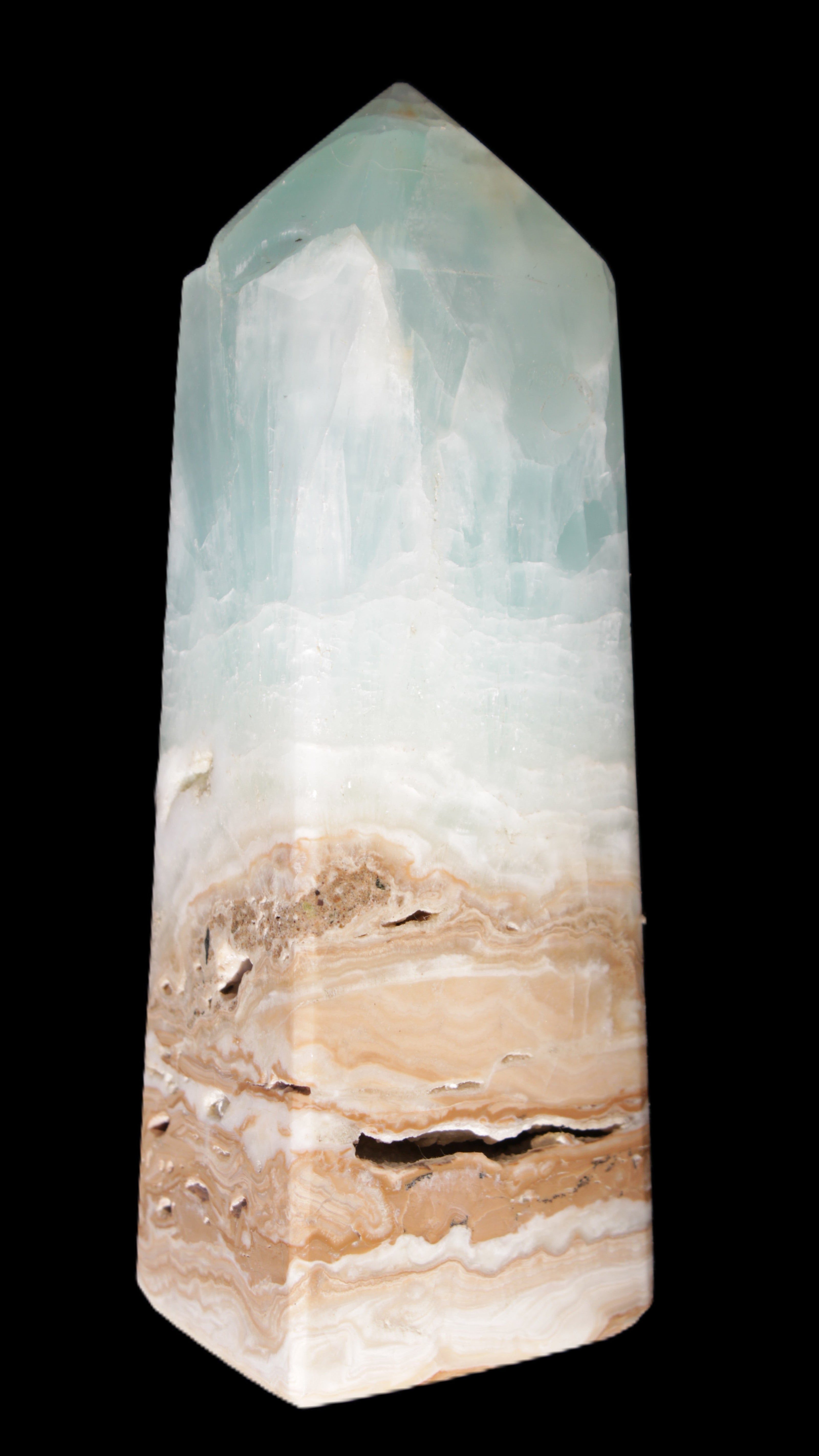 Blue Aragonite Caribbean Calcite obelisk 42*128mm 395g Rocks and Things