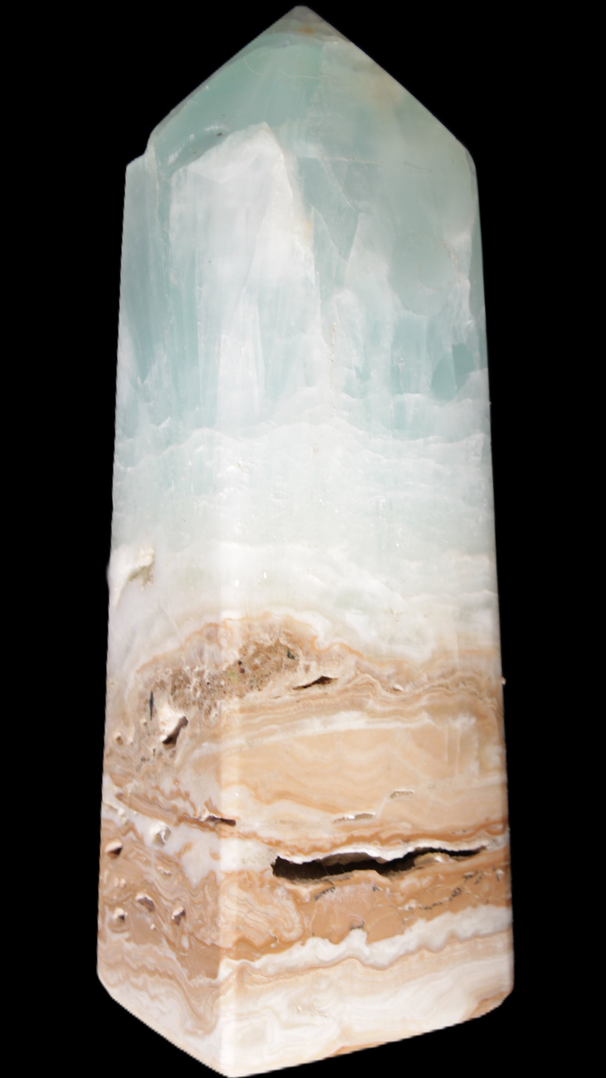 Blue Aragonite Caribbean Calcite obelisk 42*128mm 395g Rocks and Things