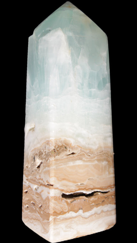 Blue Aragonite Caribbean Calcite obelisk 42*128mm 395g Rocks and Things