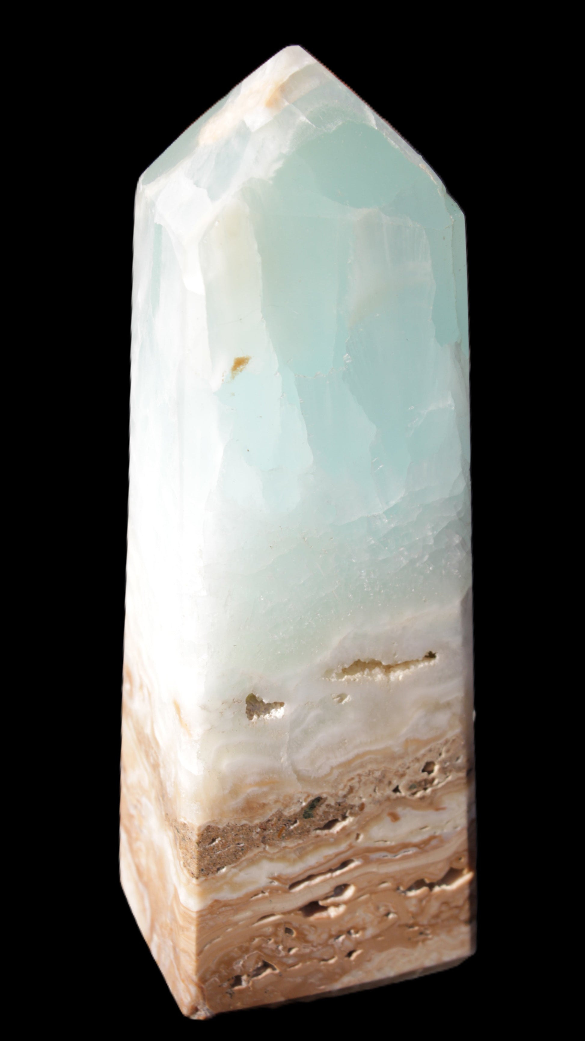 Blue Aragonite Caribbean Calcite obelisk 42*128mm 395g Rocks and Things