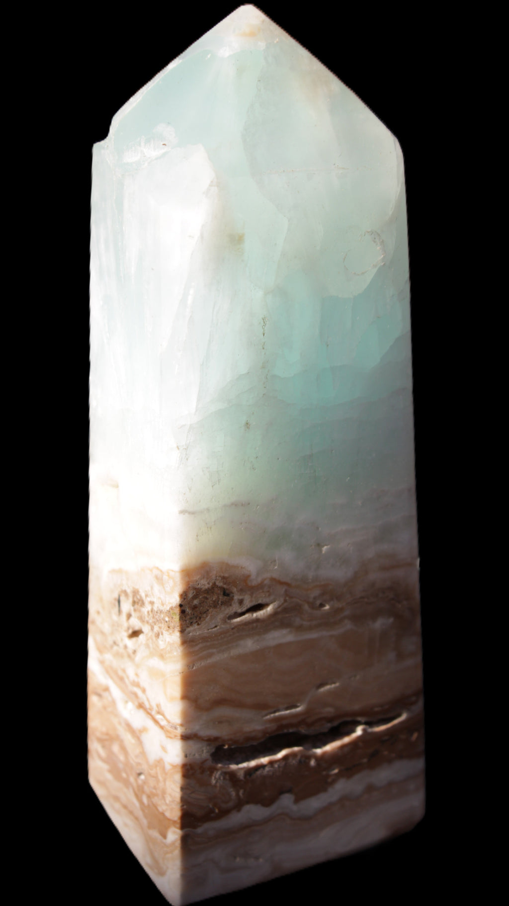 Blue Aragonite Caribbean Calcite obelisk 42*128mm 395g Rocks and Things