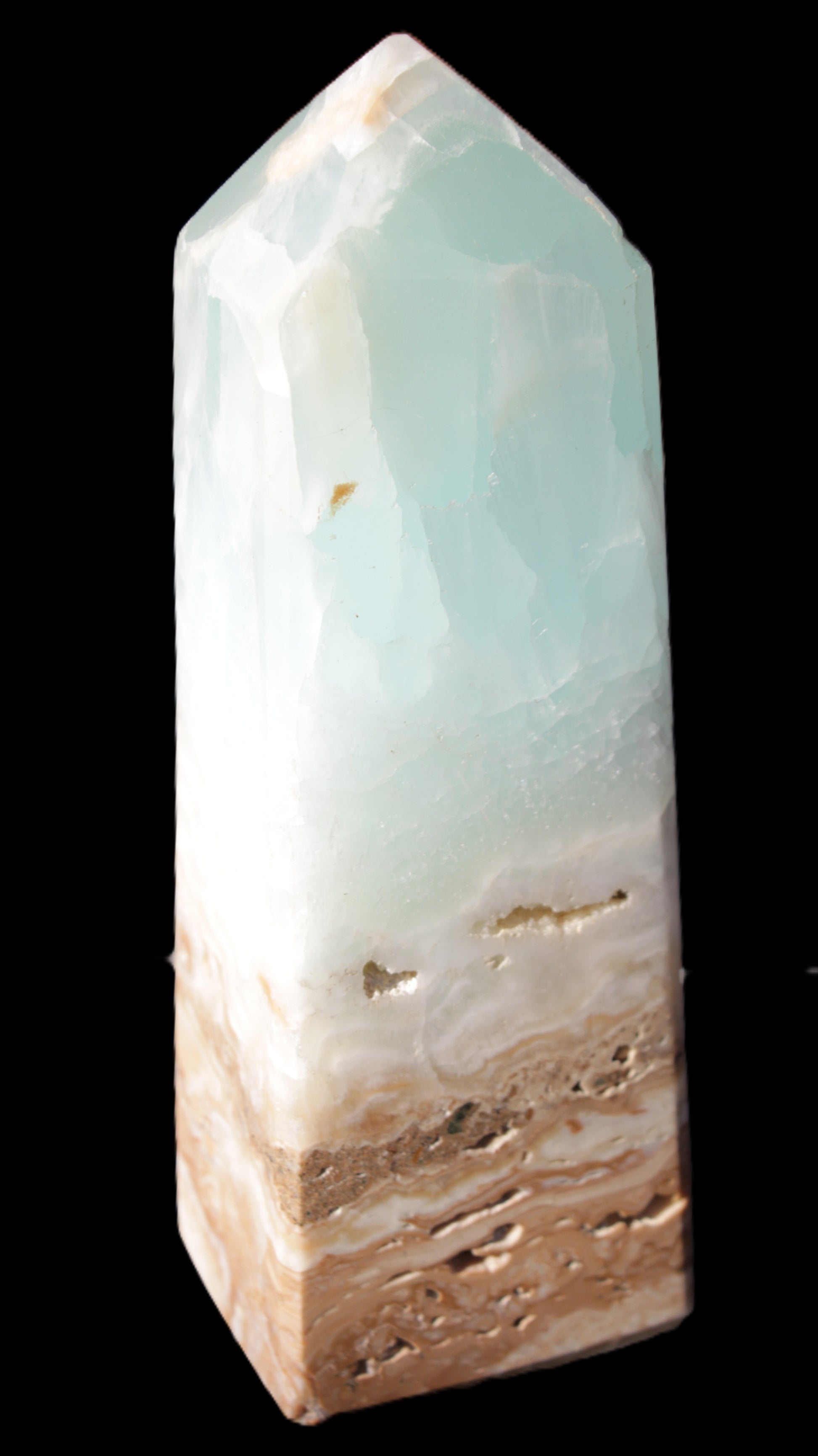 Blue Aragonite Caribbean Calcite obelisk 42*128mm 395g Rocks and Things