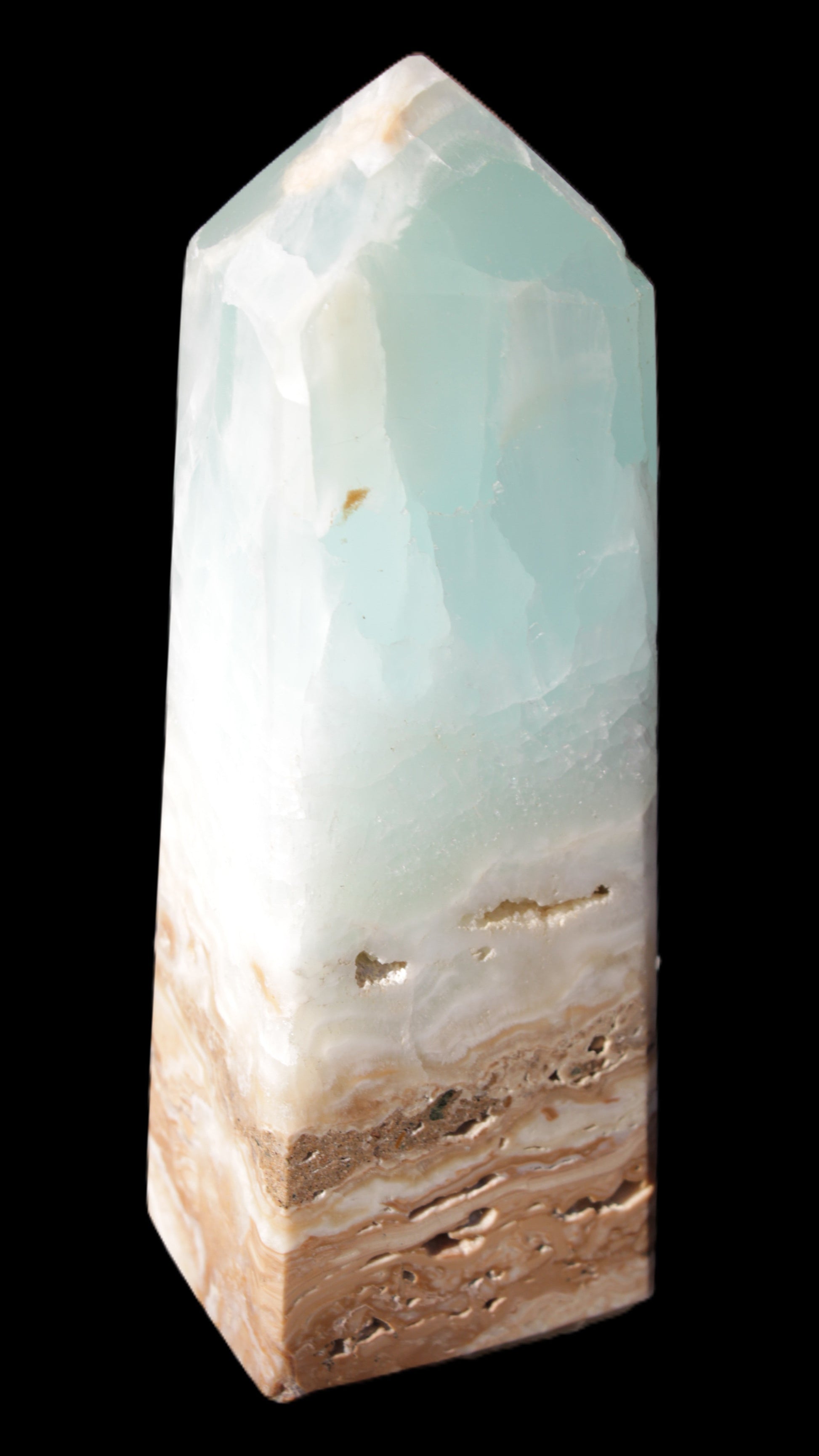 Blue Aragonite Caribbean Calcite obelisk 42*128mm 395g Rocks and Things