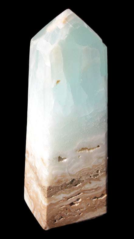 Blue Aragonite Caribbean Calcite obelisk 42*128mm 395g Rocks and Things