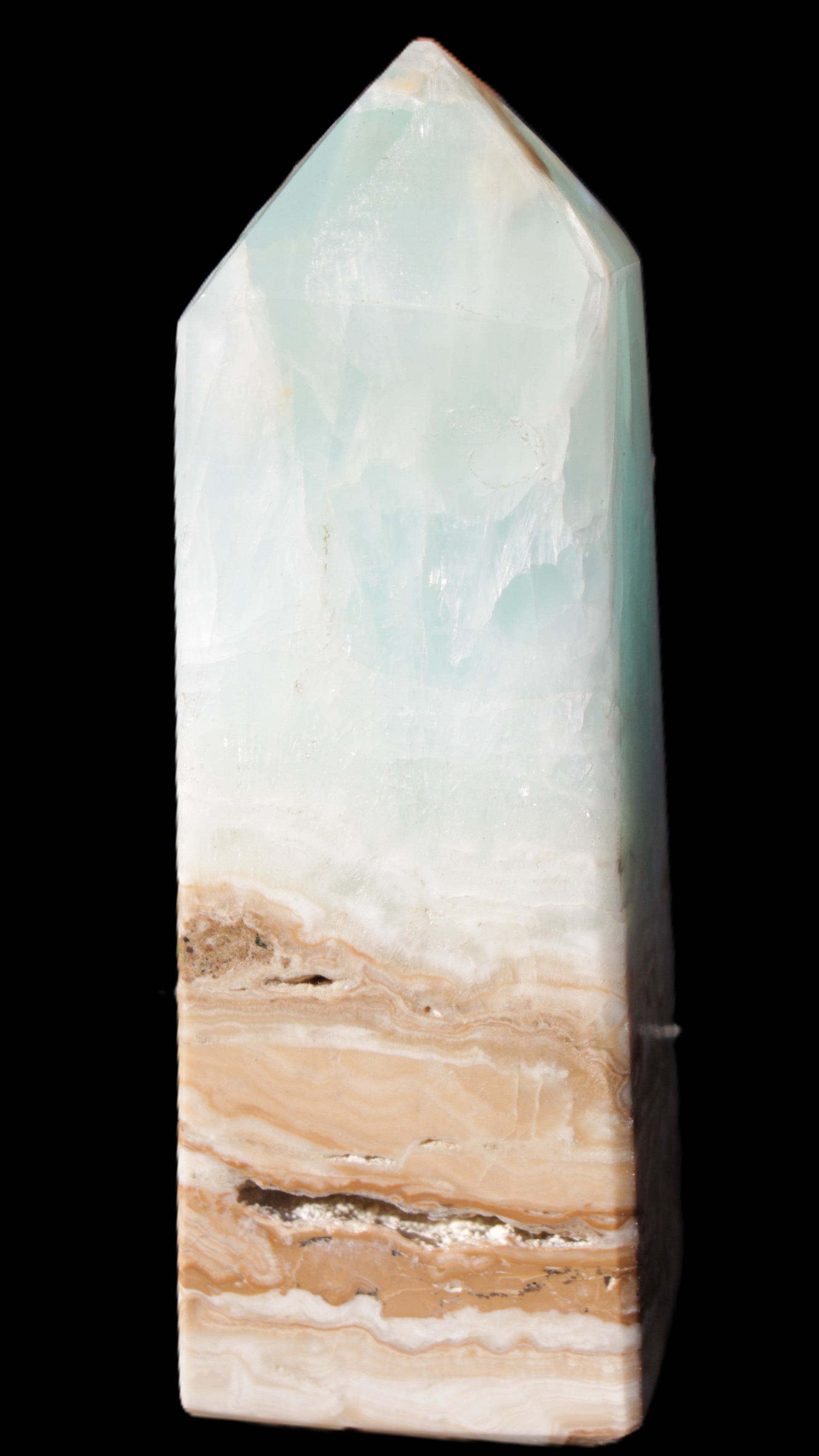 Blue Aragonite Caribbean Calcite obelisk 42*128mm 395g Rocks and Things