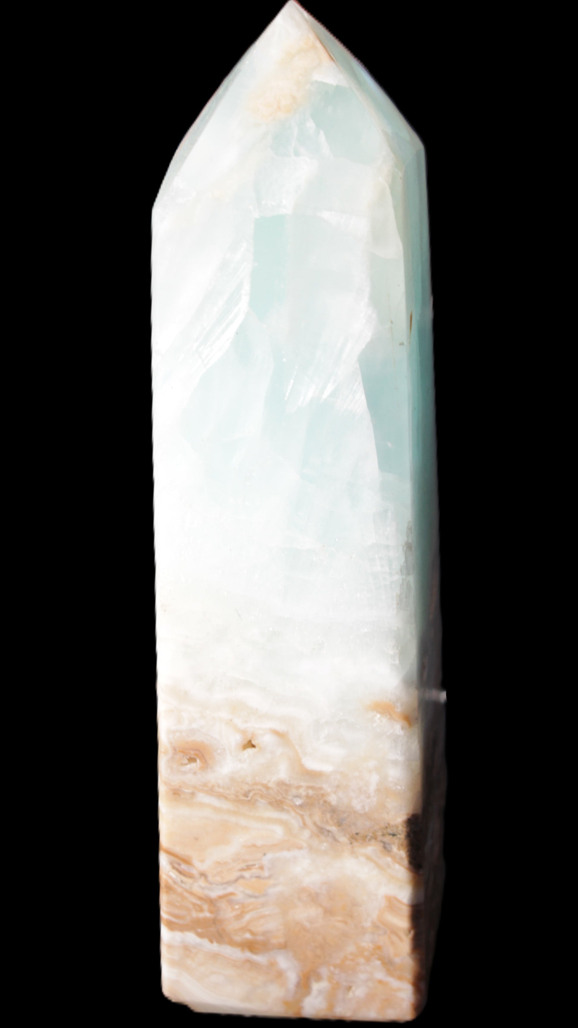 Blue Aragonite Caribbean Calcite obelisk 42*128mm 395g Rocks and Things