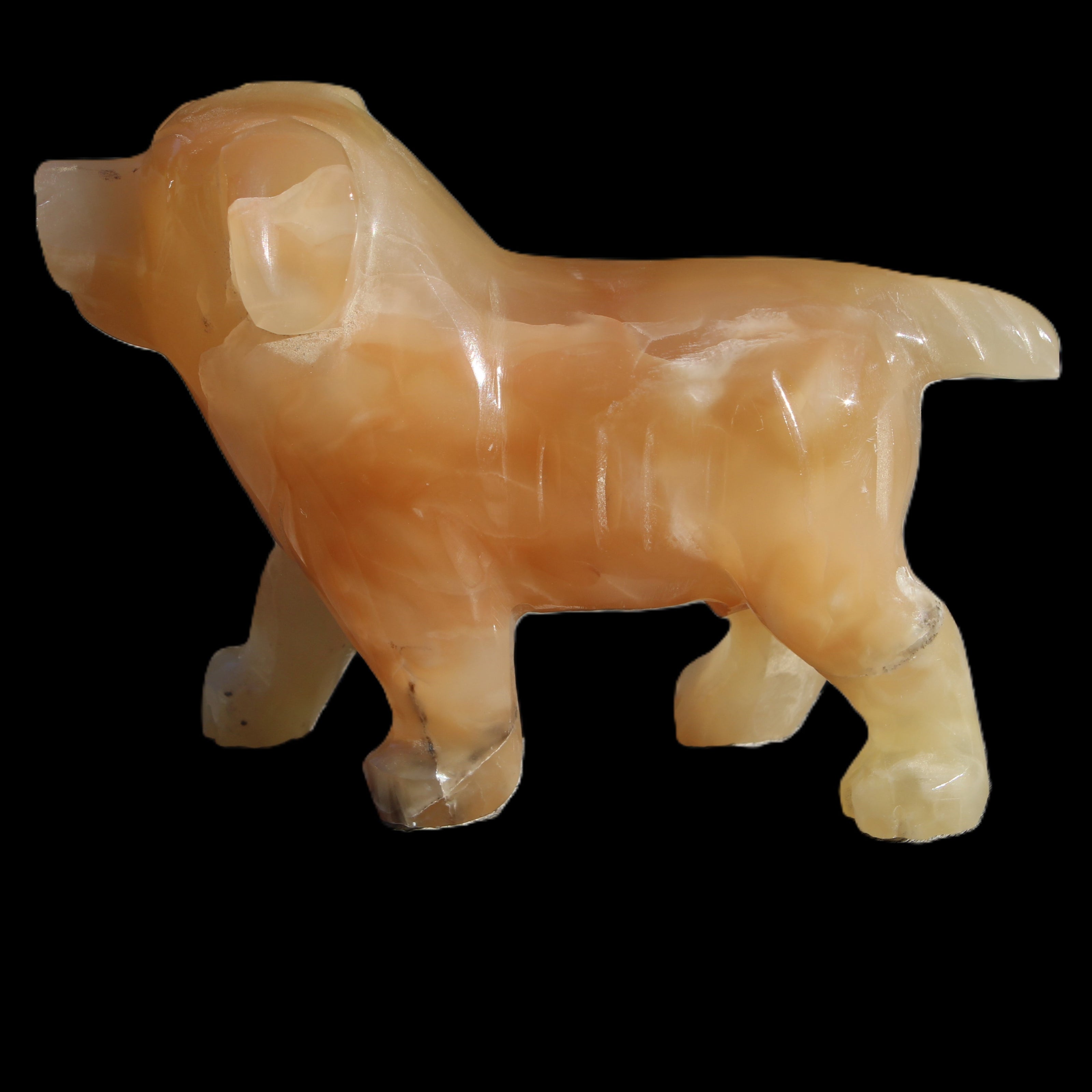 Honey Calcite hand-carved Dog 673g Rocks and Things