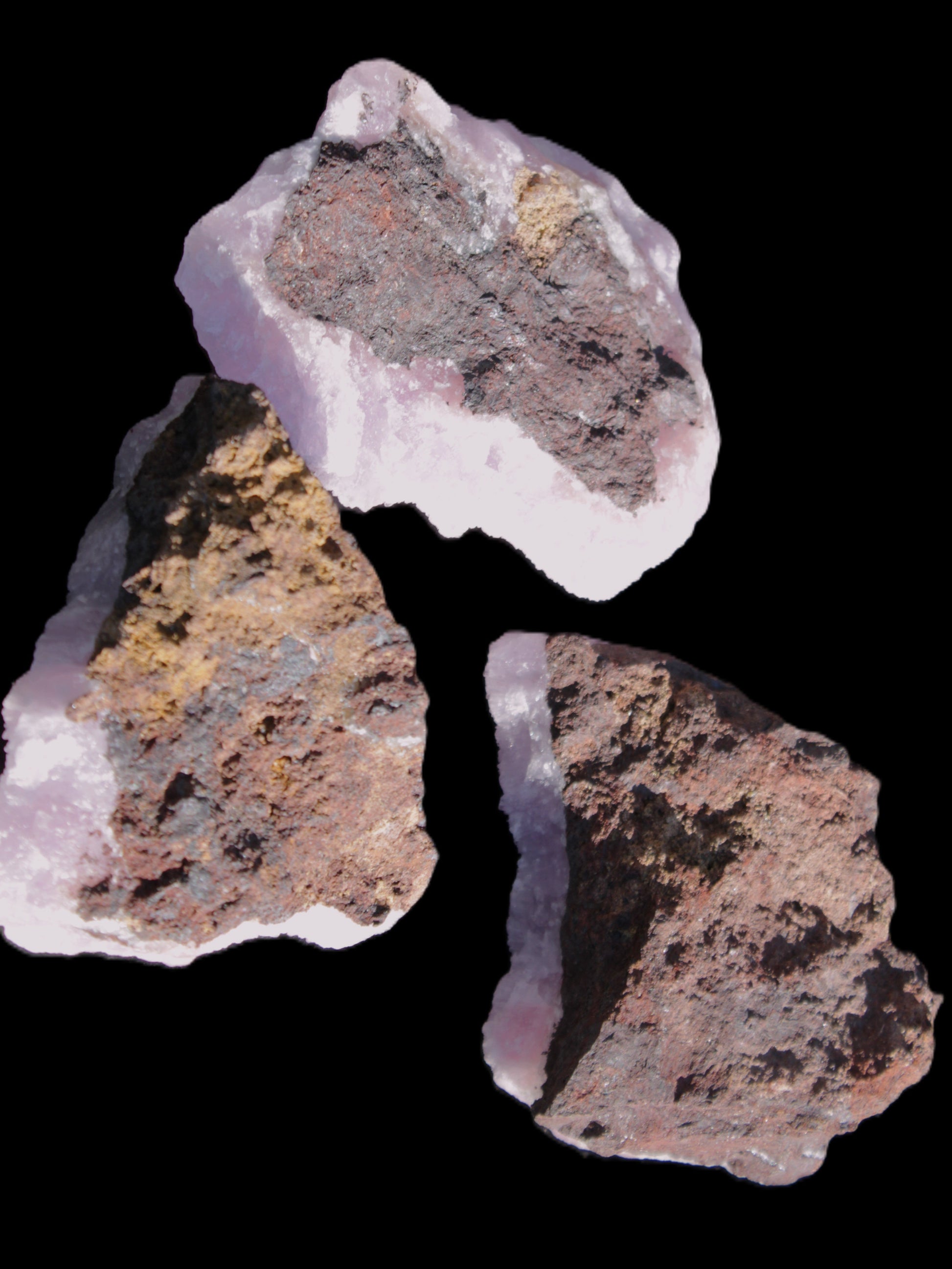 Pink Aragonite on Ironstone matrix three specimens (275g, 151g, 132g) 558g Wholesale Rocks and Things Store
