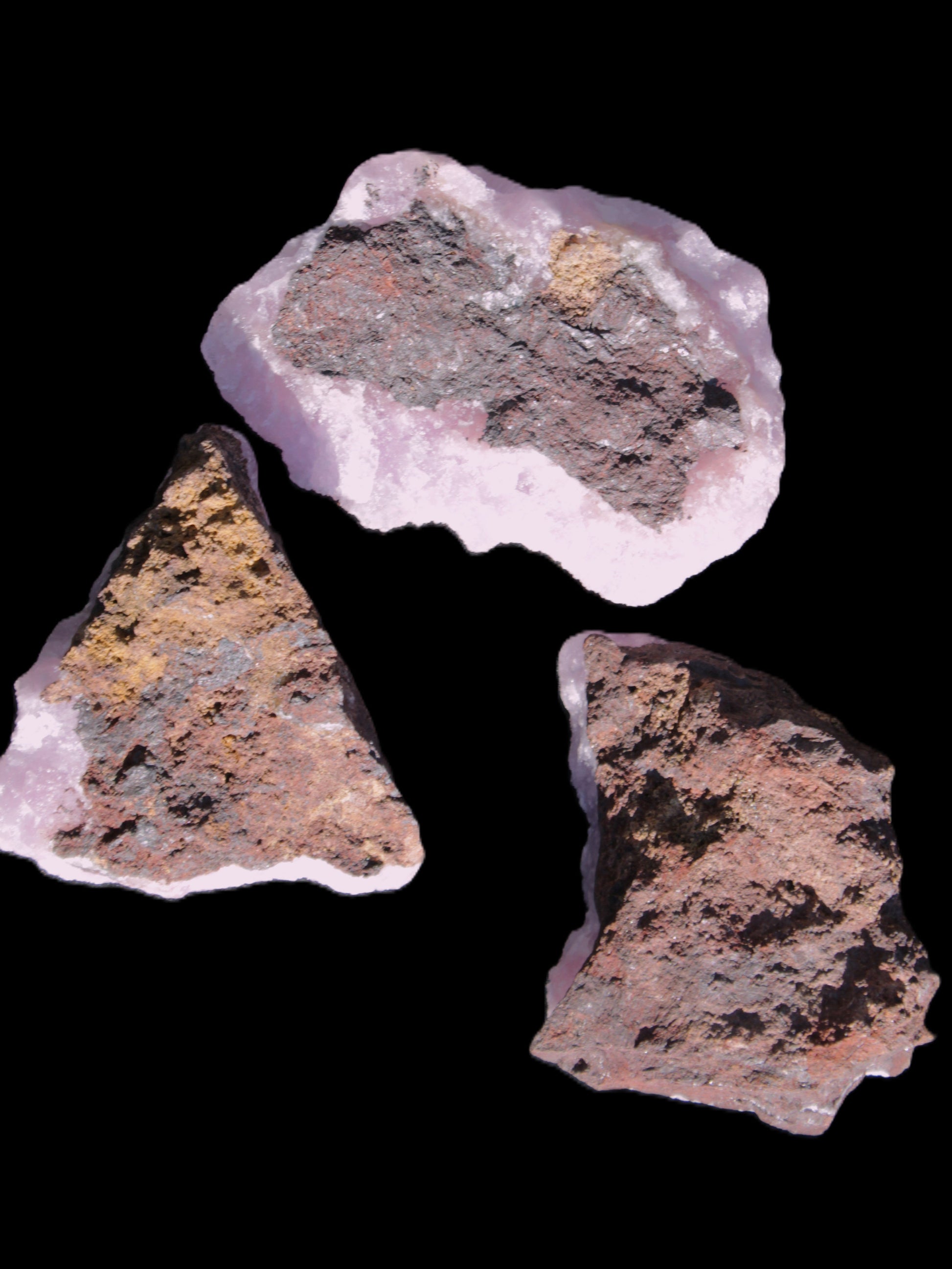Pink Aragonite on Ironstone matrix three specimens (275g, 151g, 132g) 558g Wholesale Rocks and Things Store