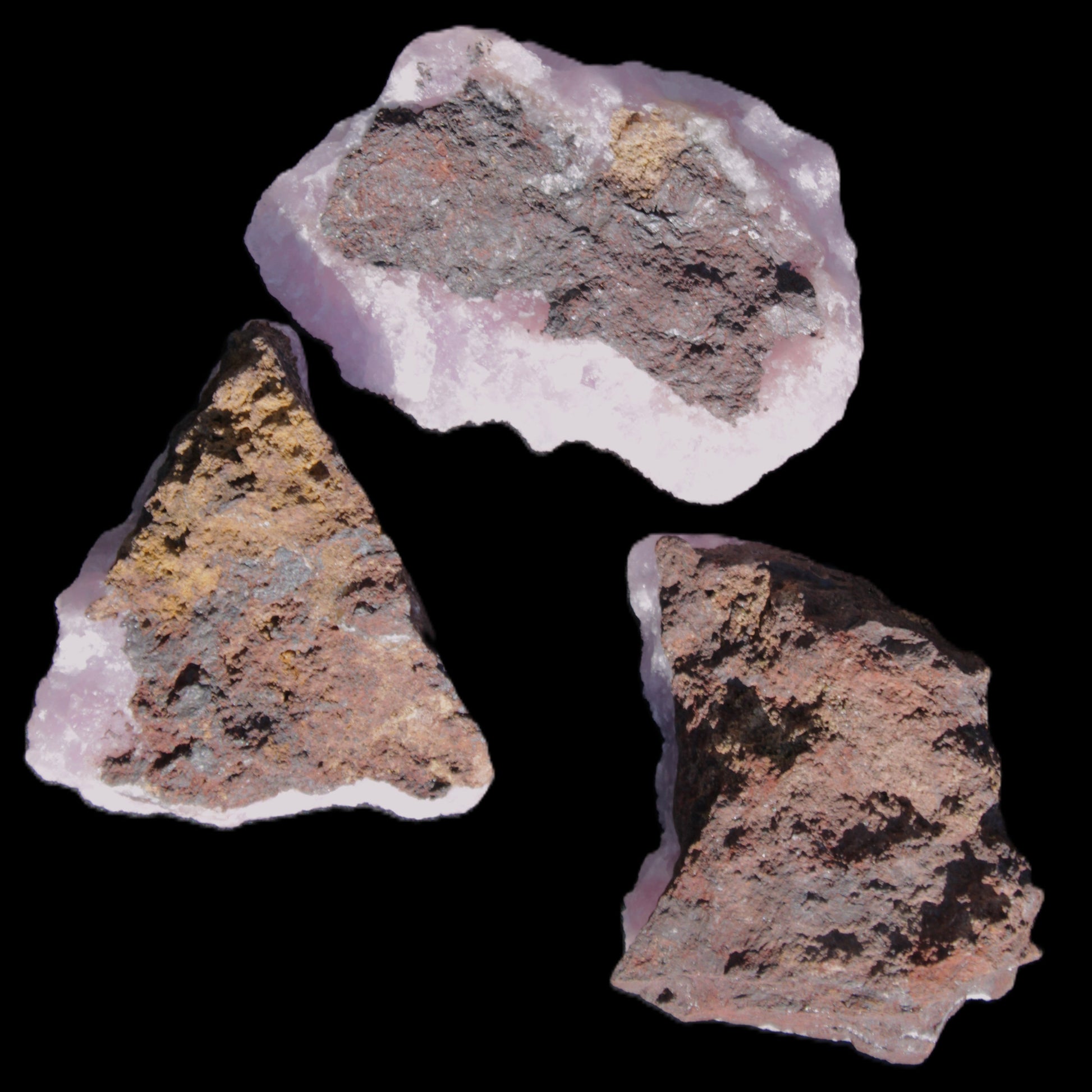 Pink Aragonite on Ironstone matrix three specimens (275g, 151g, 132g) 558g Wholesale Rocks and Things Store