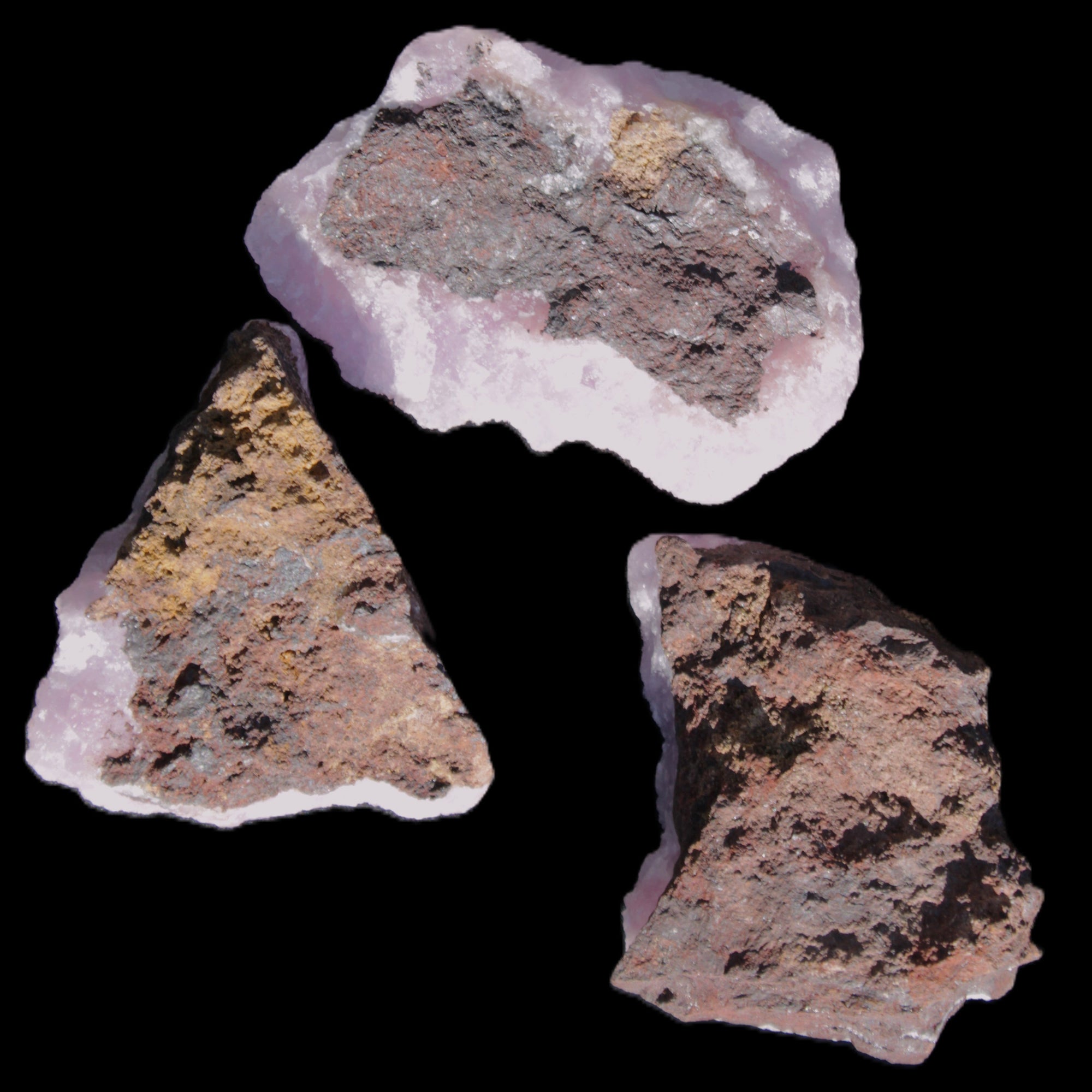 Pink Aragonite on Ironstone matrix three specimens (275g, 151g, 132g) 558g Wholesale Rocks and Things Store
