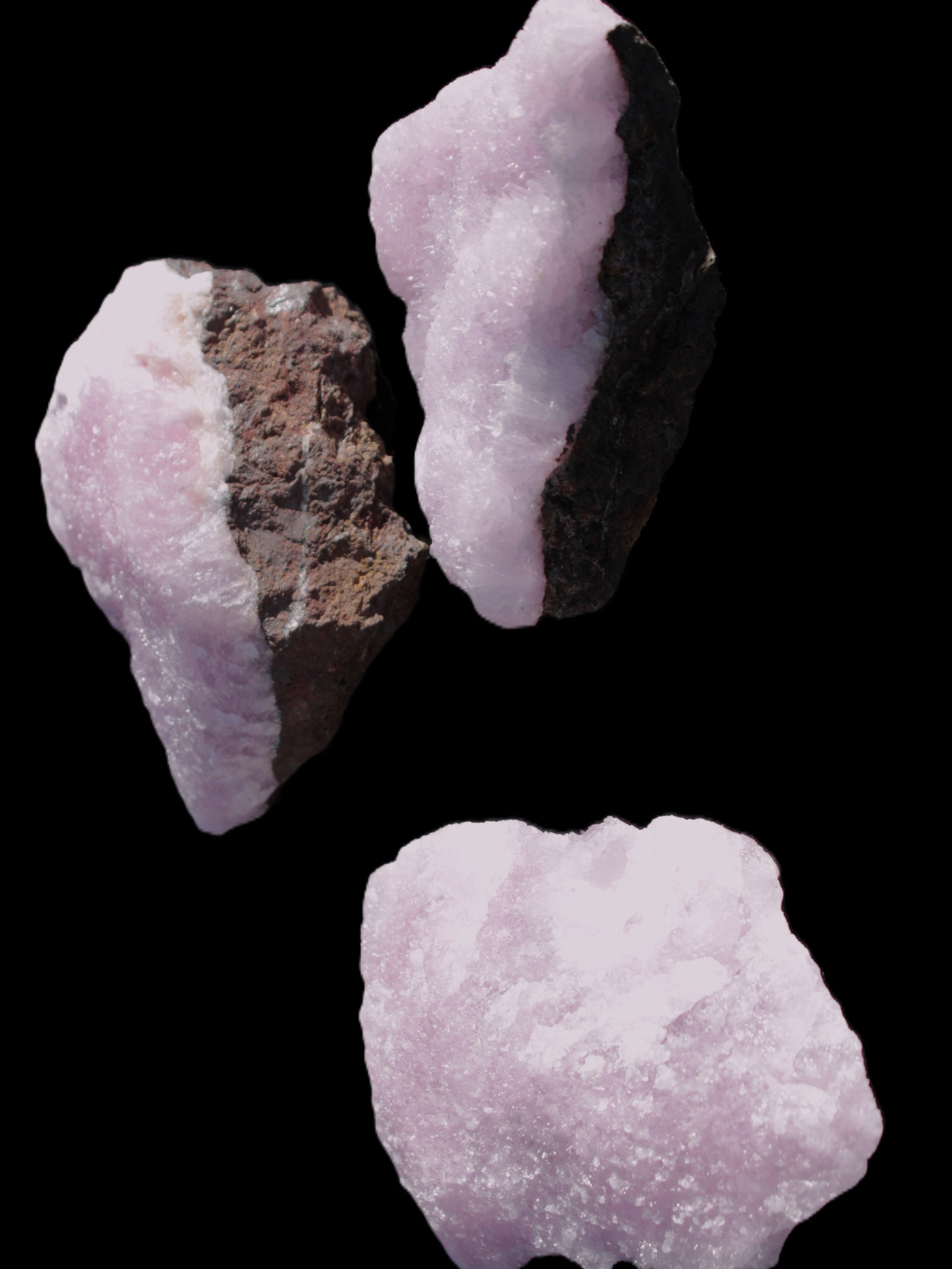 Pink Aragonite on Ironstone matrix three specimens (275g, 151g, 132g) 558g Wholesale Rocks and Things Store